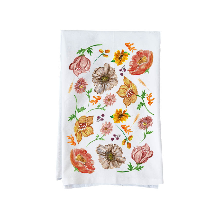 Floral patterned towel on a white background