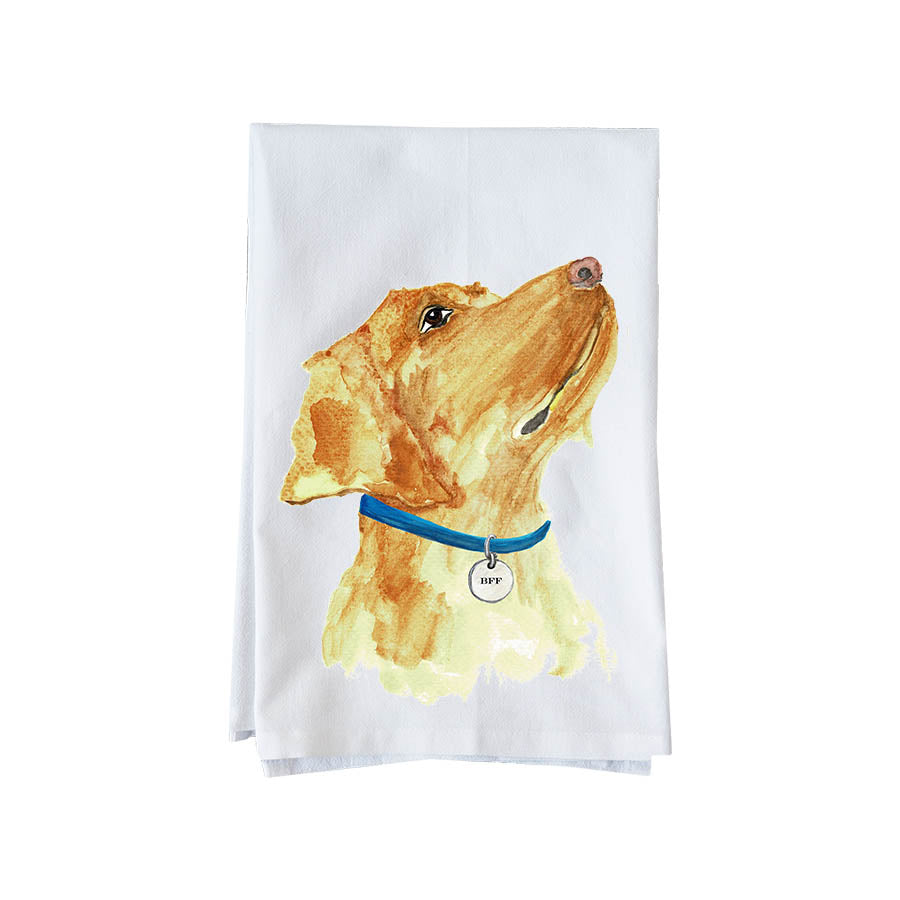 Towel with a dog illustration on a white background