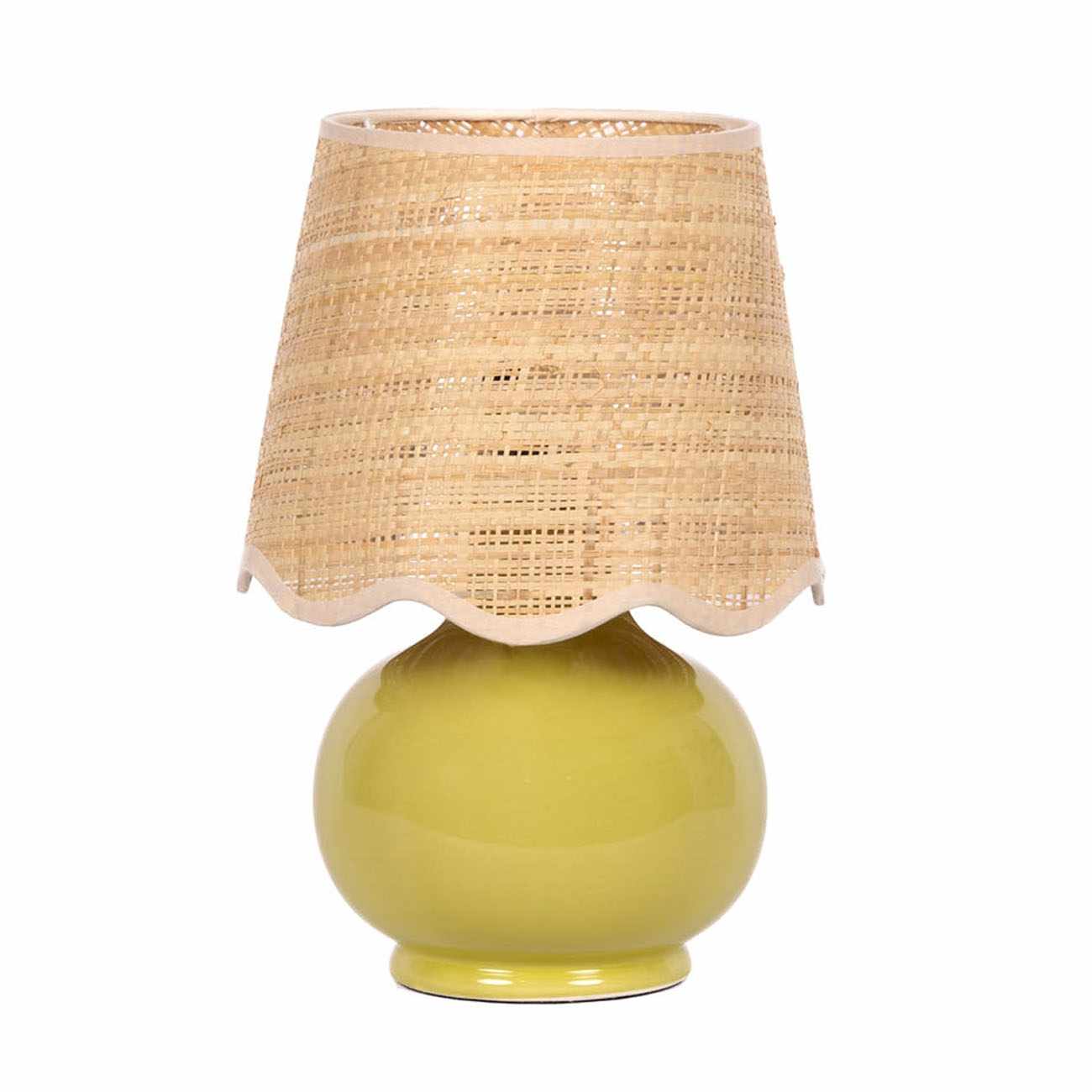 Theisseil olive green ceramic table lamp with beige cotton shade for farmhouse, traditional, and transitional home décor.