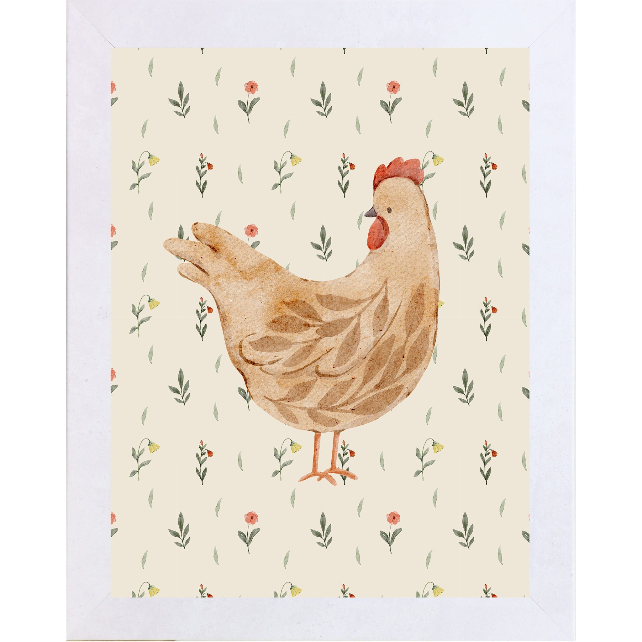 Botanical Farmhouse Hen Wall Art – Watercolor Chicken Kitchen Decor