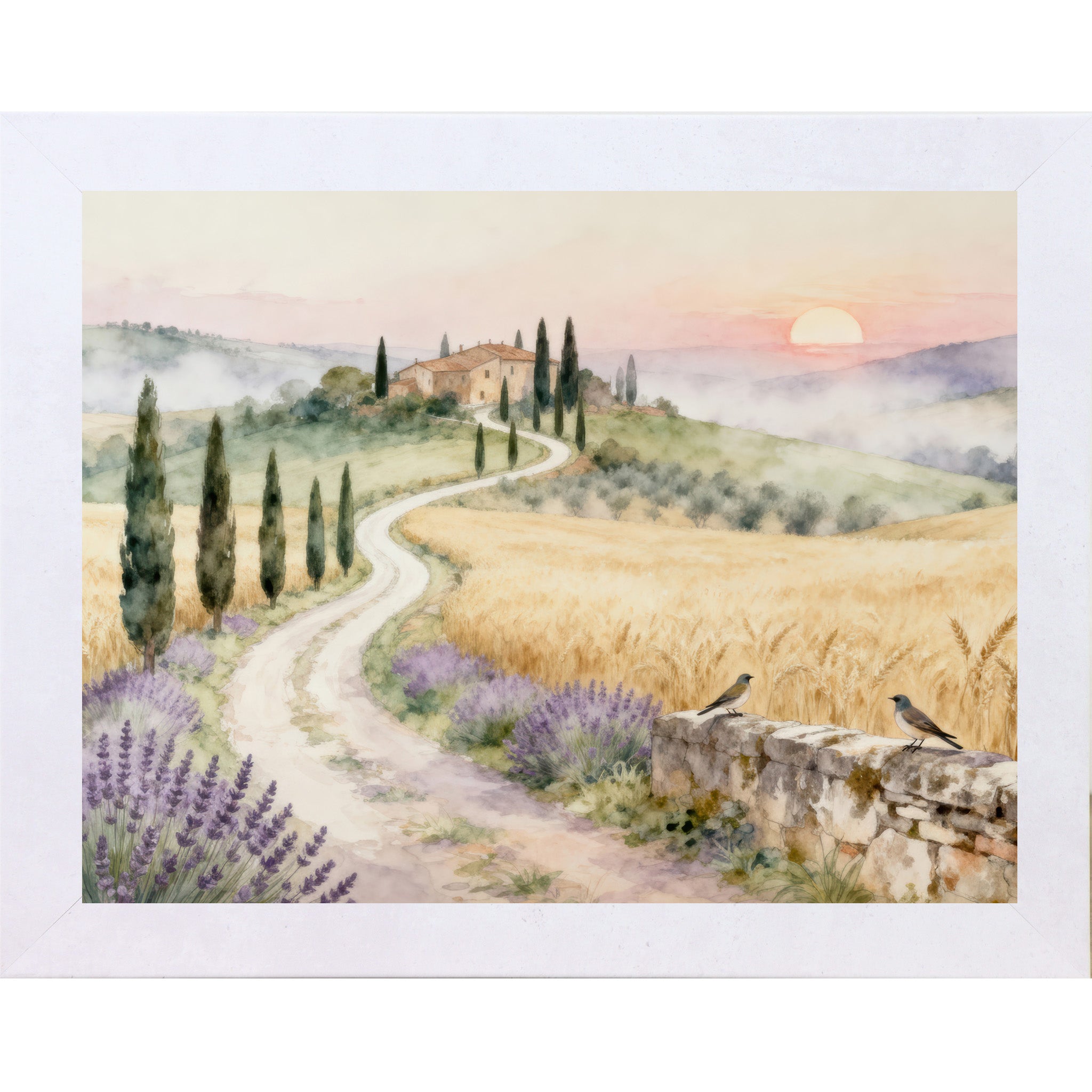 Tuscan Road to the Villa Wall Art – Italian Countryside Watercolor