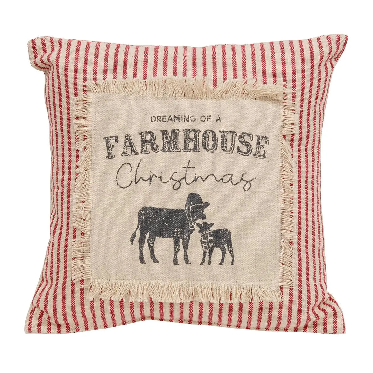 Dreaming of a Farmhouse Christmas Red Ticking Stripe Pillow – 10" Square