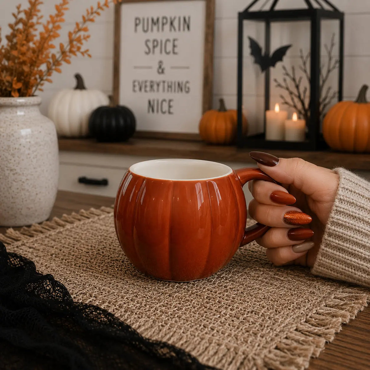 Pumpkin Shaped Ceramic Coffee Mug Gia Roma Pumpkin Shaped Ceramic Coffee Mug Gia Roma