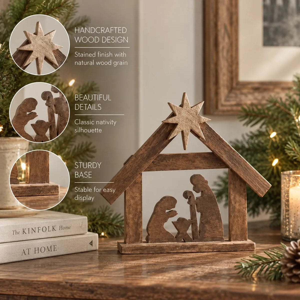 A Savior Is Born Dark Wooden Nativity Scene – 8.5x10