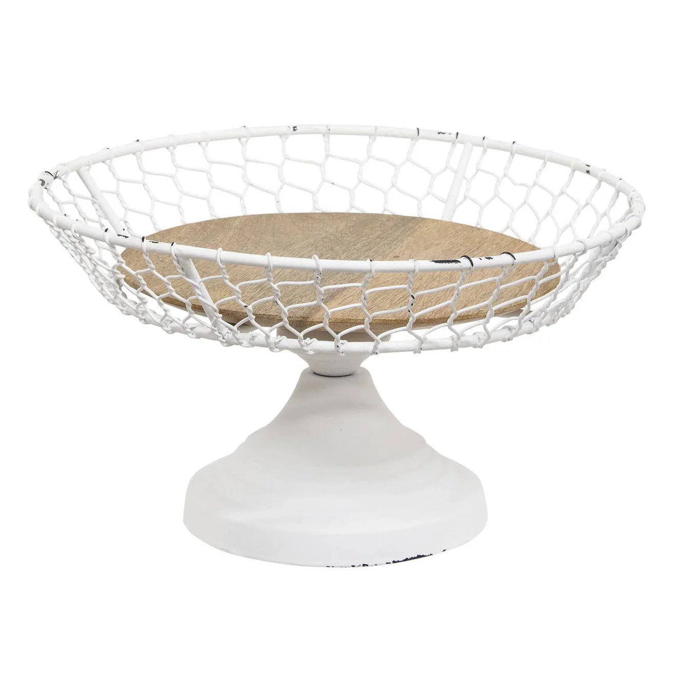 White Chicken Wire Metal Pedestal Tray