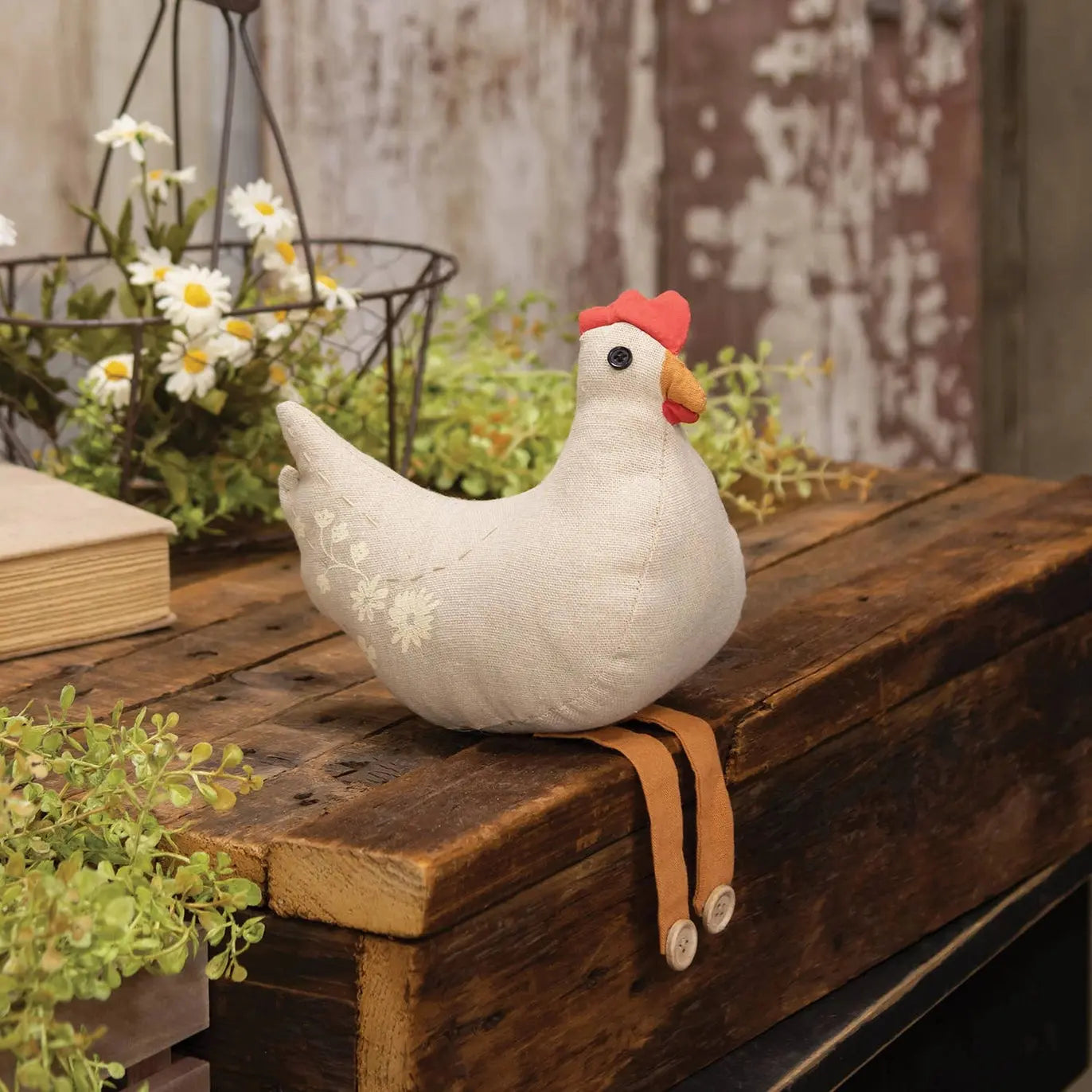 Stuffed Cream Floral Dangle Leg Country Chicken