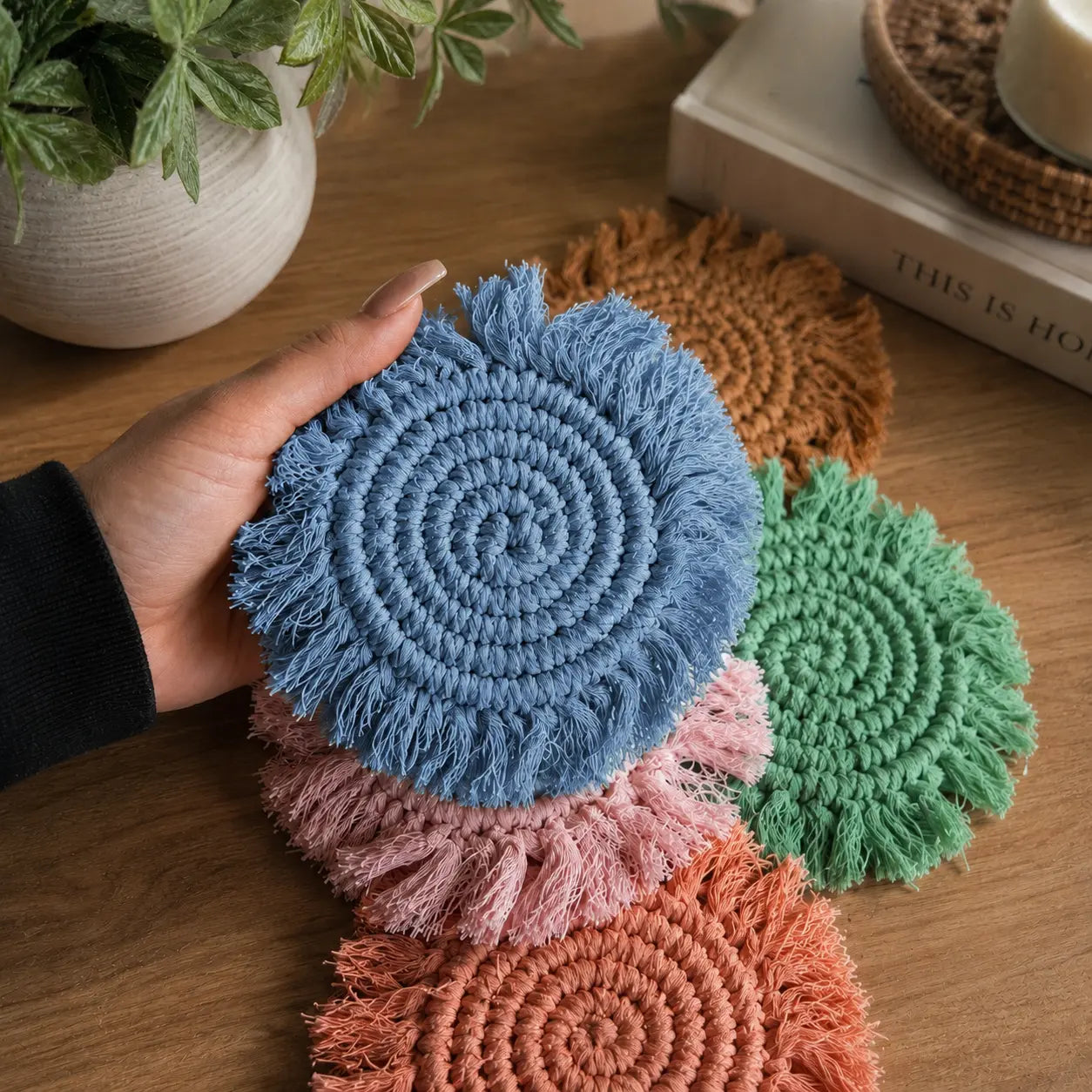 Pastel Braided Tassel Coasters Gia Roma