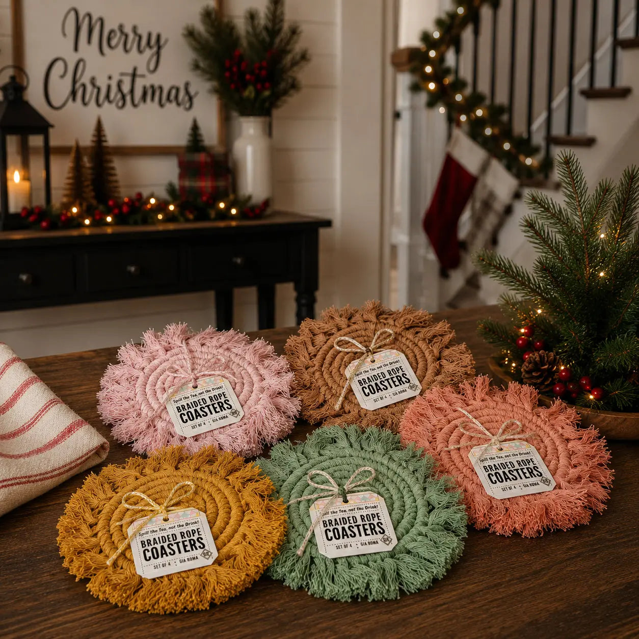 Pastel Braided Tassel Coasters Gia Roma