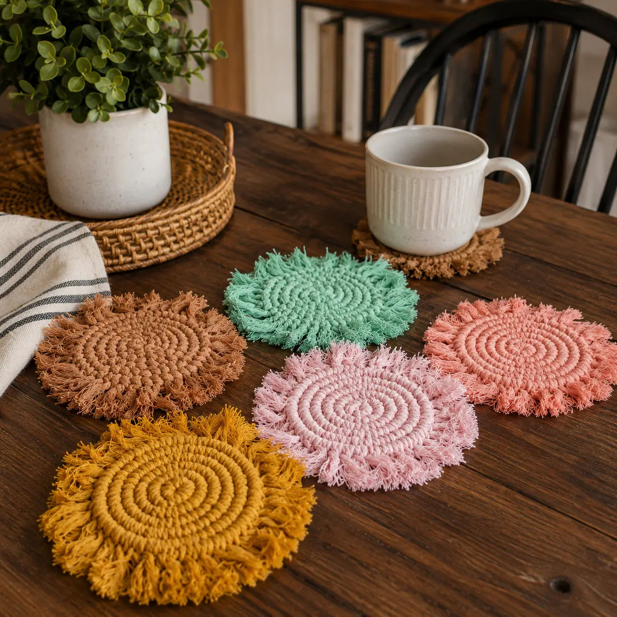 Pastel Braided Tassel Coasters Gia Roma