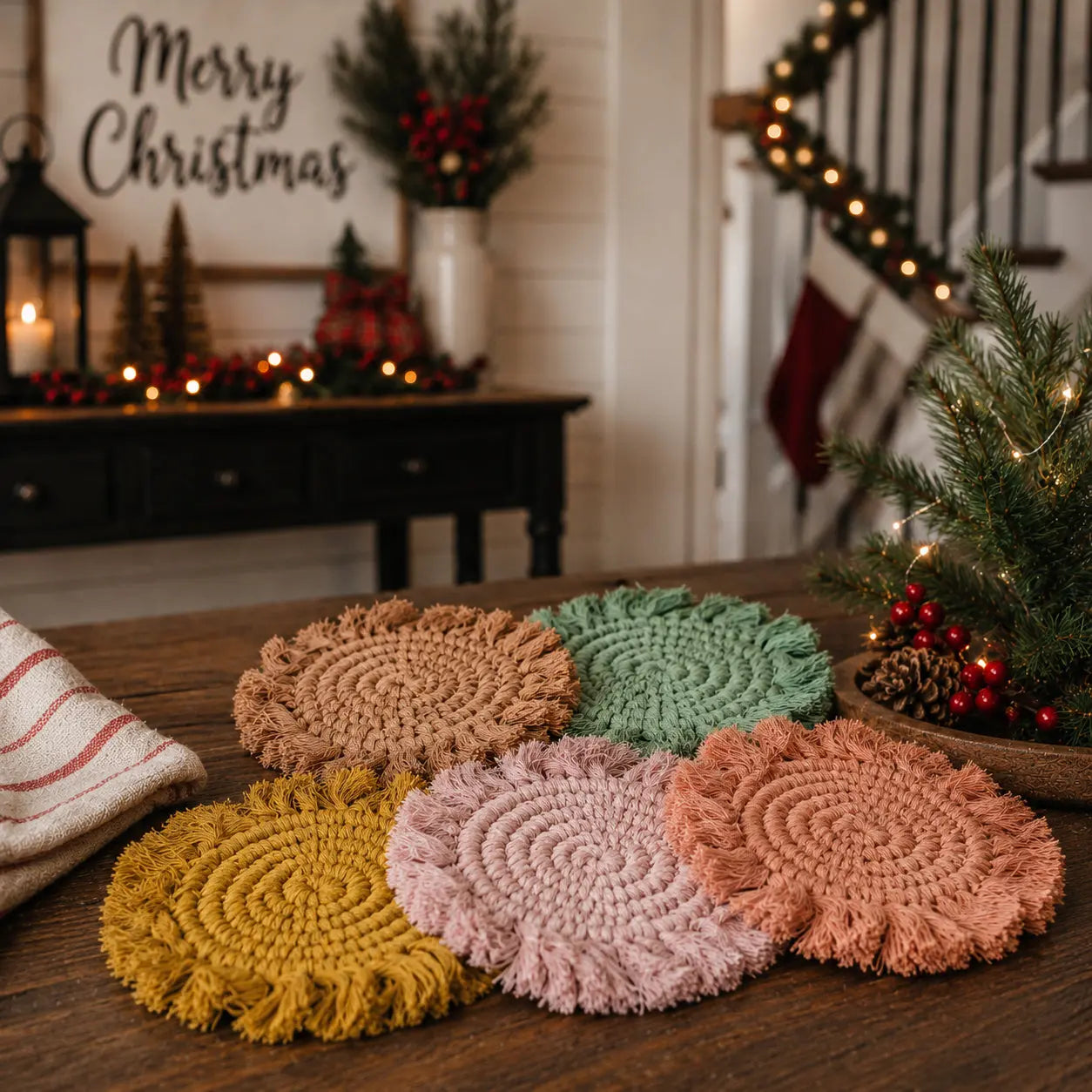 Pastel Braided Tassel Coasters Gia Roma