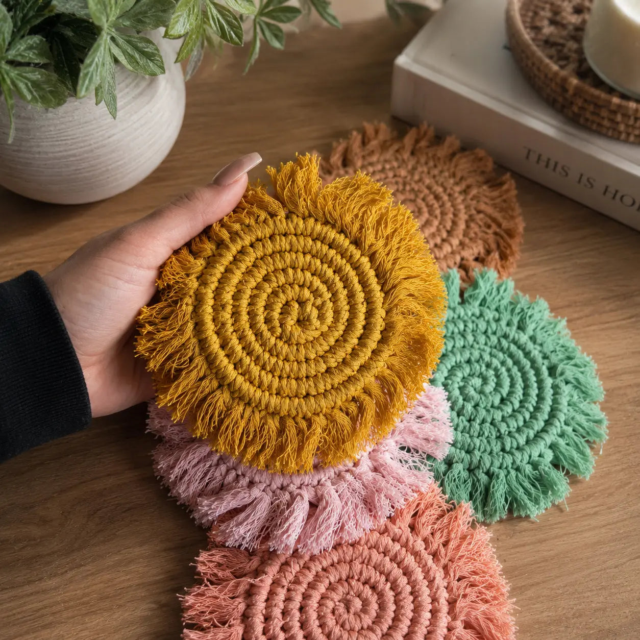 Pastel Braided Tassel Coasters Gia Roma
