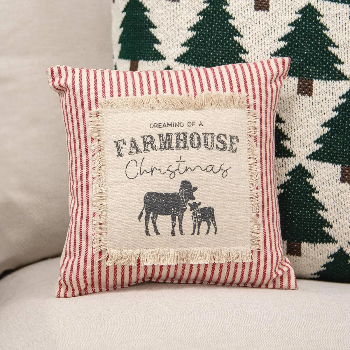 Dreaming of a Farmhouse Christmas Red Ticking Stripe Pillow – 10" Square
