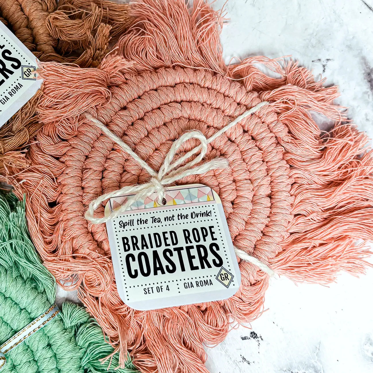 Pastel Braided Tassel Coasters Gia Roma