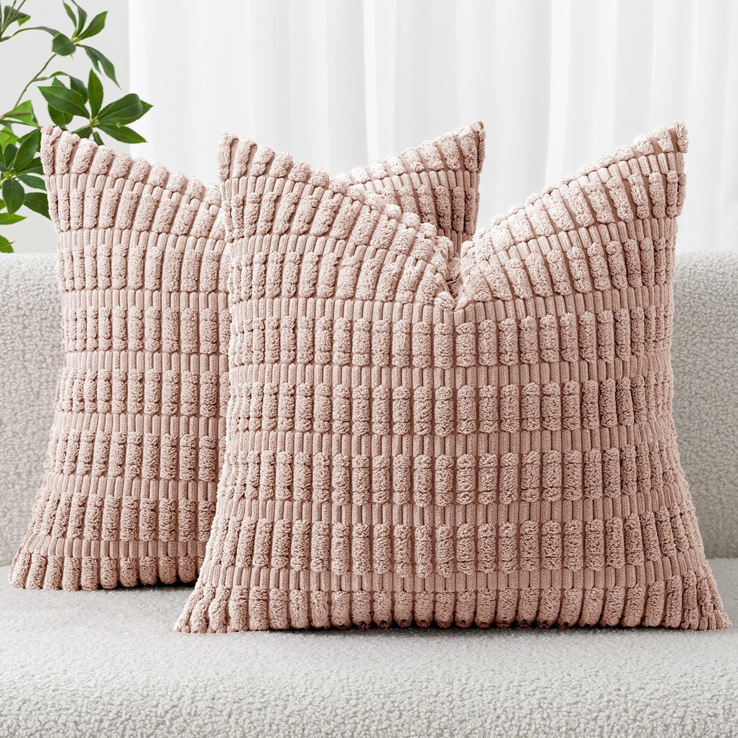 Corduroy Striped Throw Pillow Covers – 18" x 18" (Set of 2) - KJ Cozy Designs