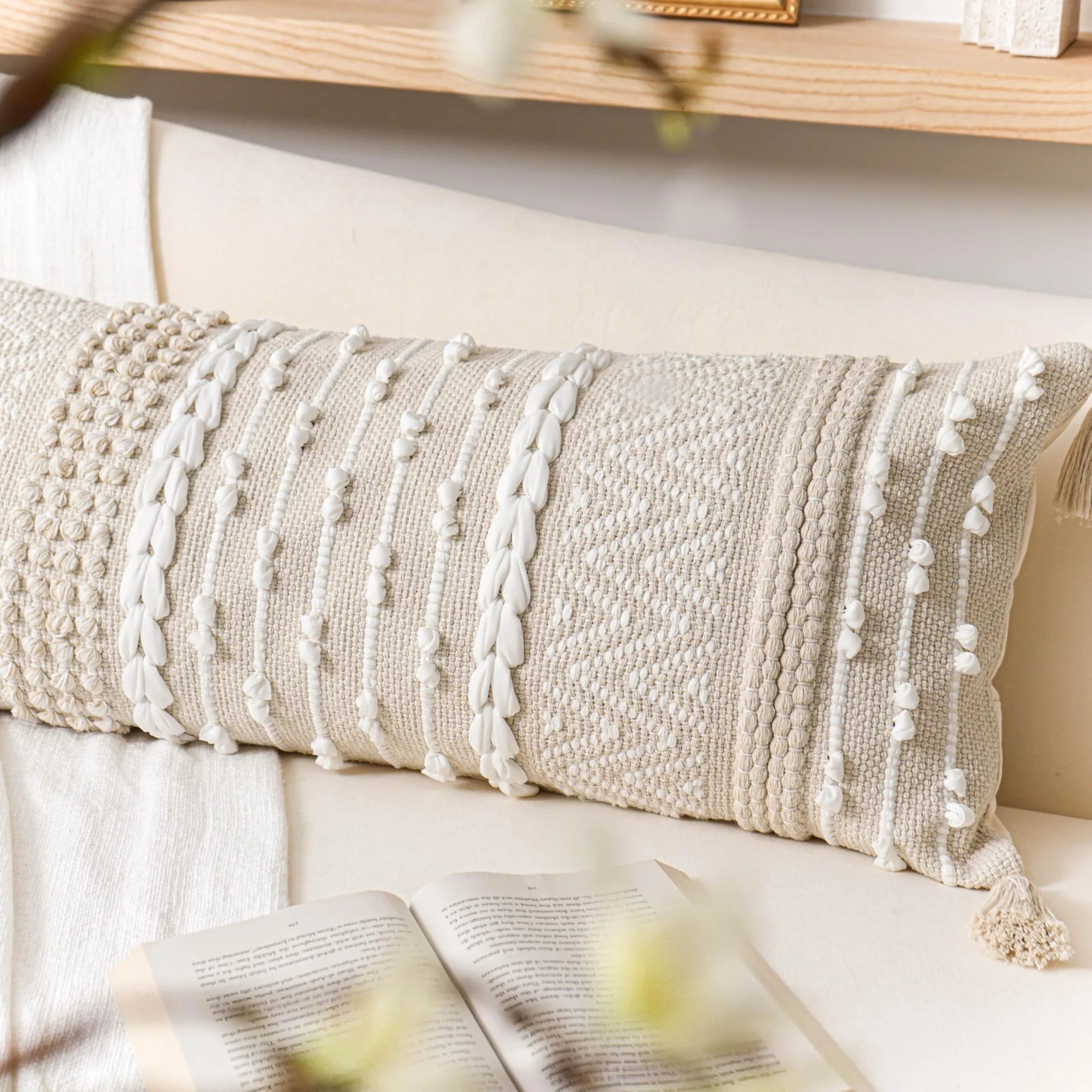 Cream Decorative Lumbar Pillow Cover – 14" x 36" - KJ Cozy Designs