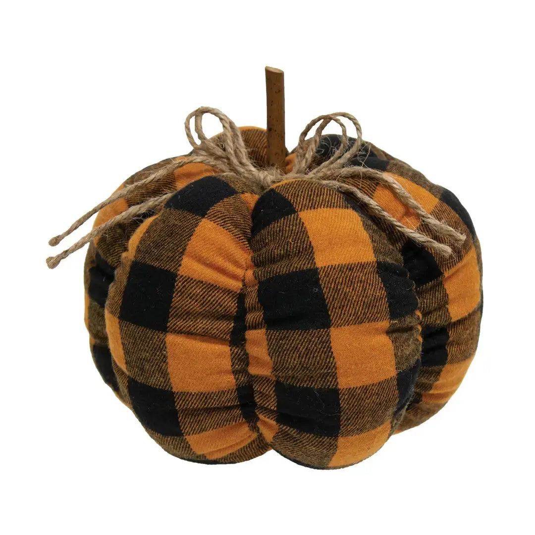 Orange & Black Buffalo Check Stuffed Pumpkin | 6.5"