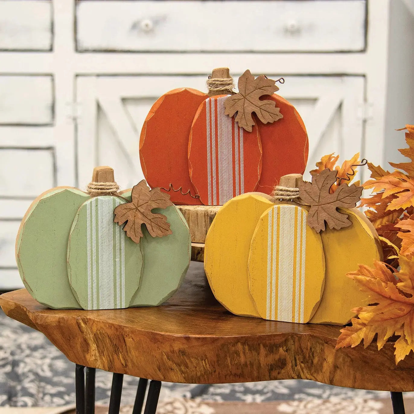 Distressed Chunky Wooden Feed Sack Stripe Pumpkin
