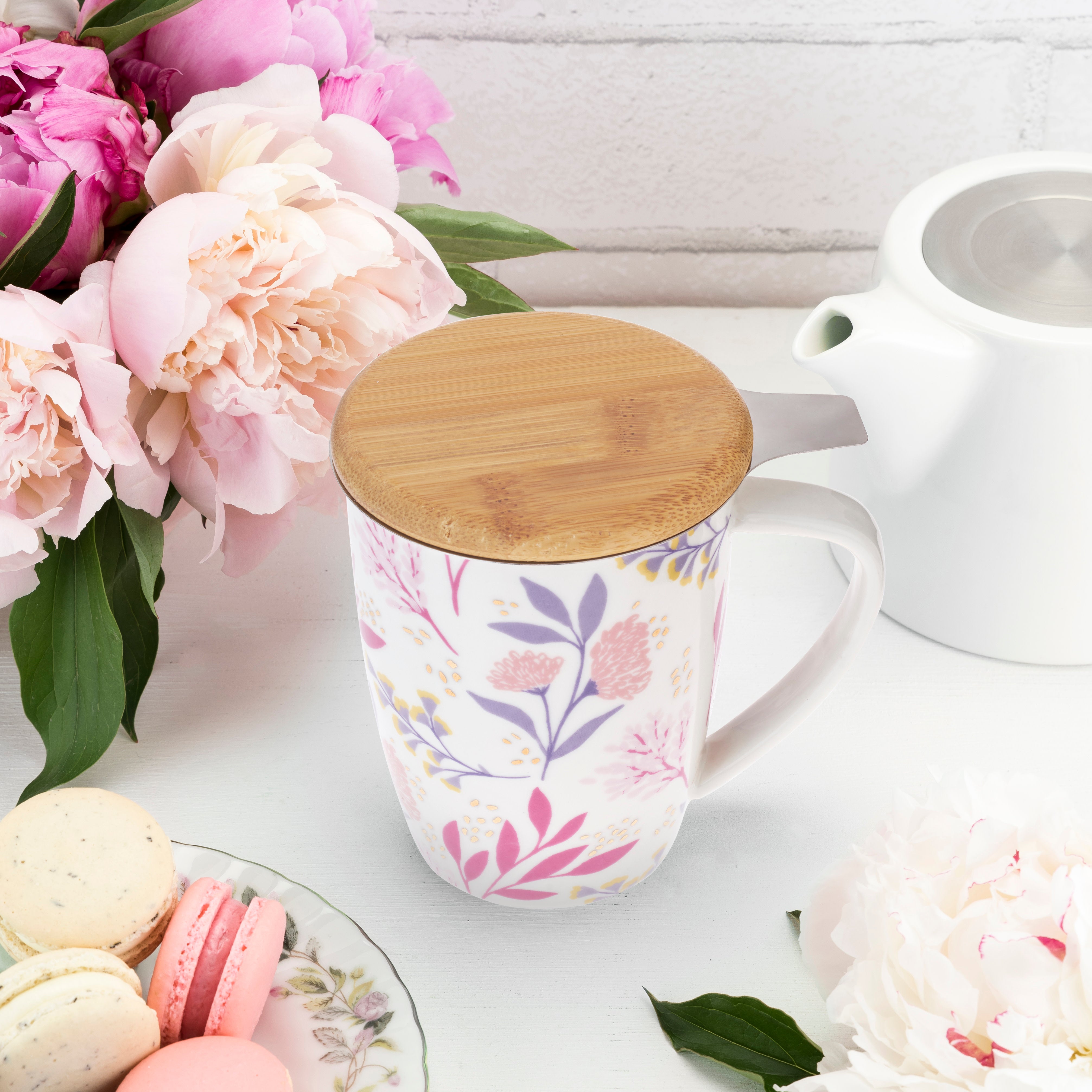 Bailey: Botanical Bliss Ceramic Tea Mug & Infuser Pinky Up Tea Bailey: Botanical Bliss Ceramic Tea Mug & Infuser Pinky Up Tea