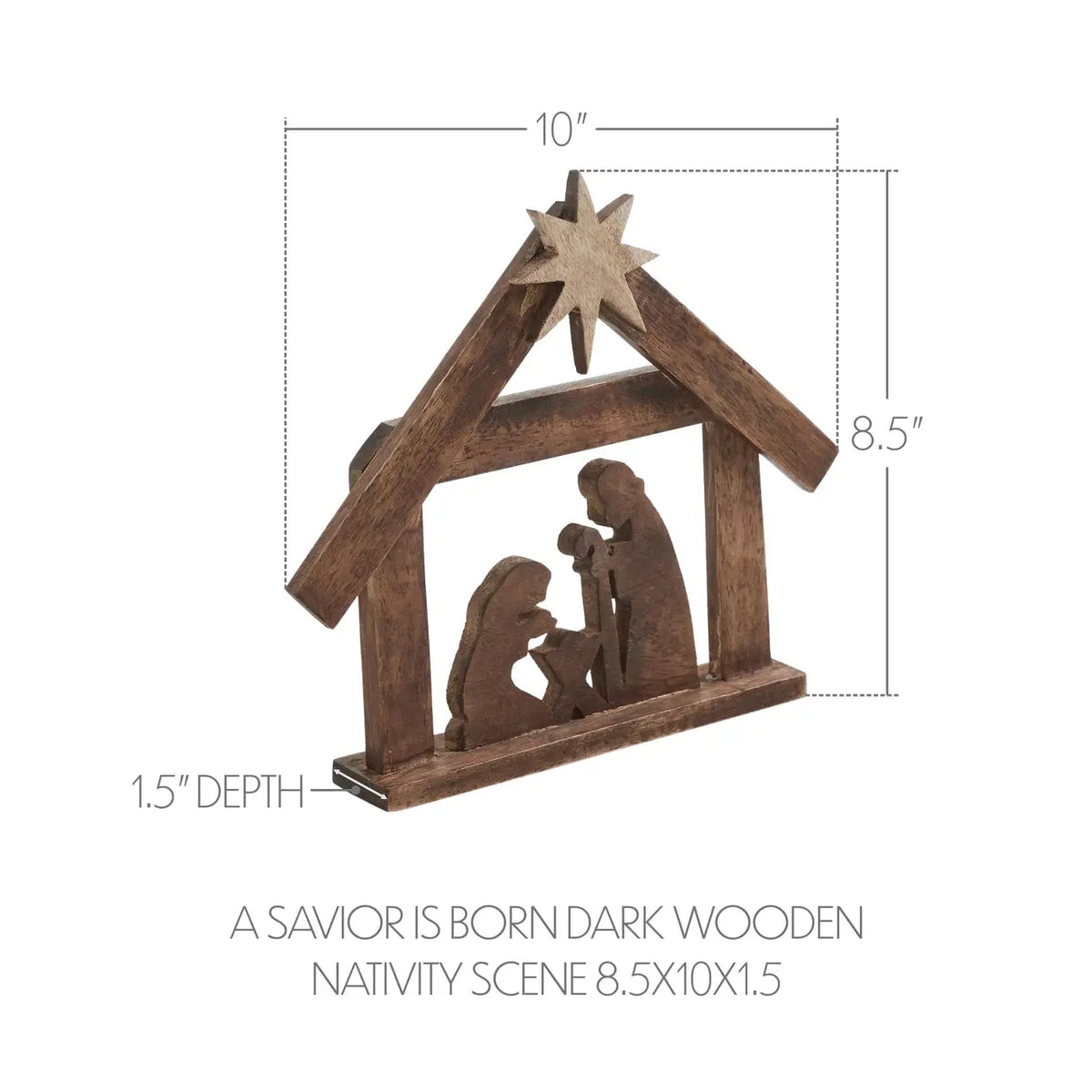 A Savior Is Born Dark Wooden Nativity Scene – 8.5x10