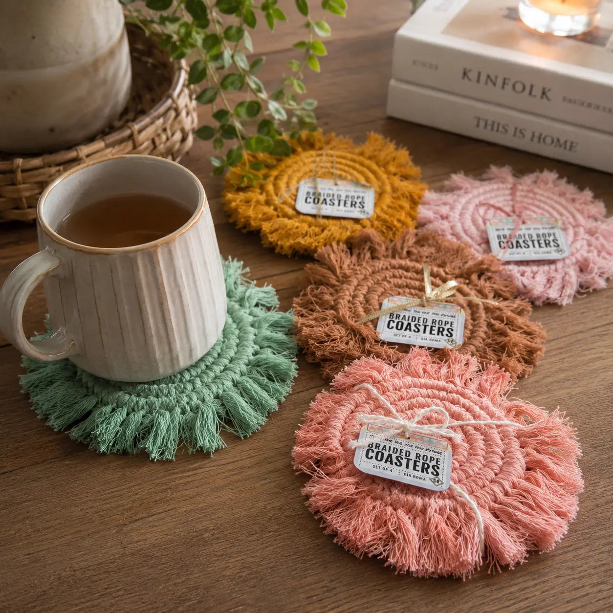 Pastel Braided Tassel Coasters Gia Roma