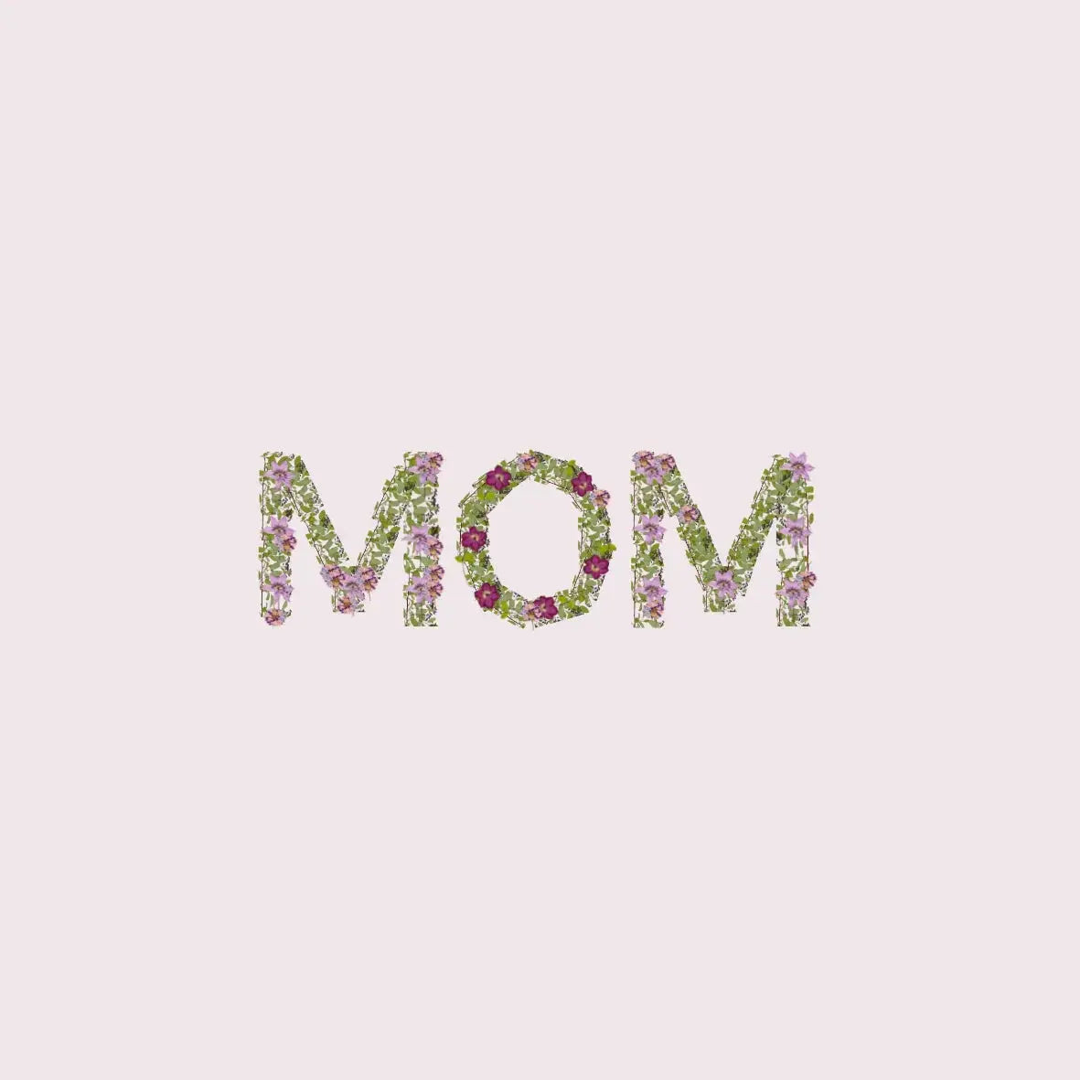Floral 'MOM' text in purple and green, perfect for cozy home decor or thoughtful gifts