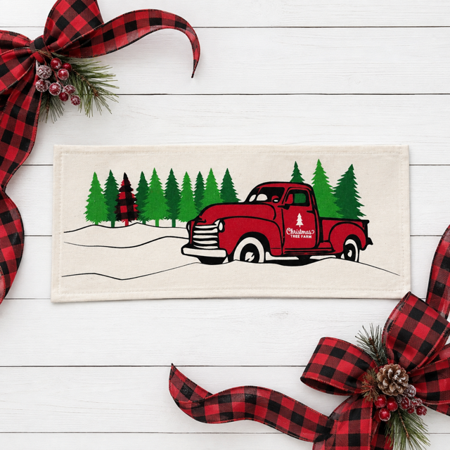 Red Buffalo Plaid Christmas Tree Truck Interchangeable Rectangle Pillow Panel
