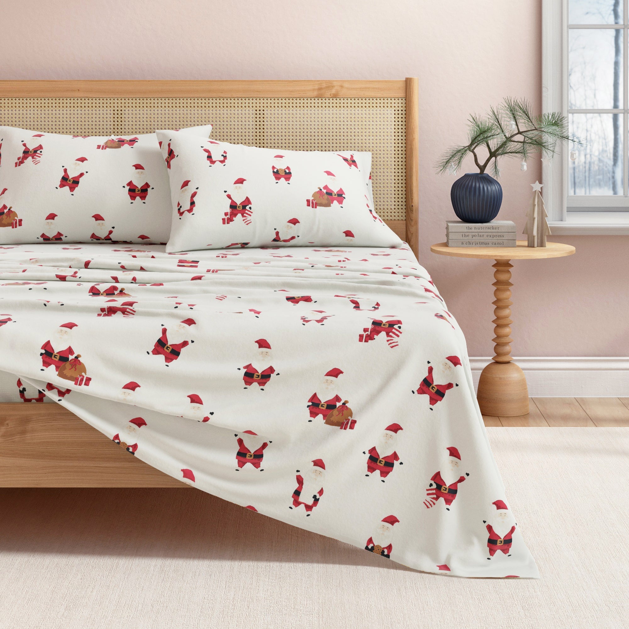 Bed with floral-patterned bedding in a bedroom setting