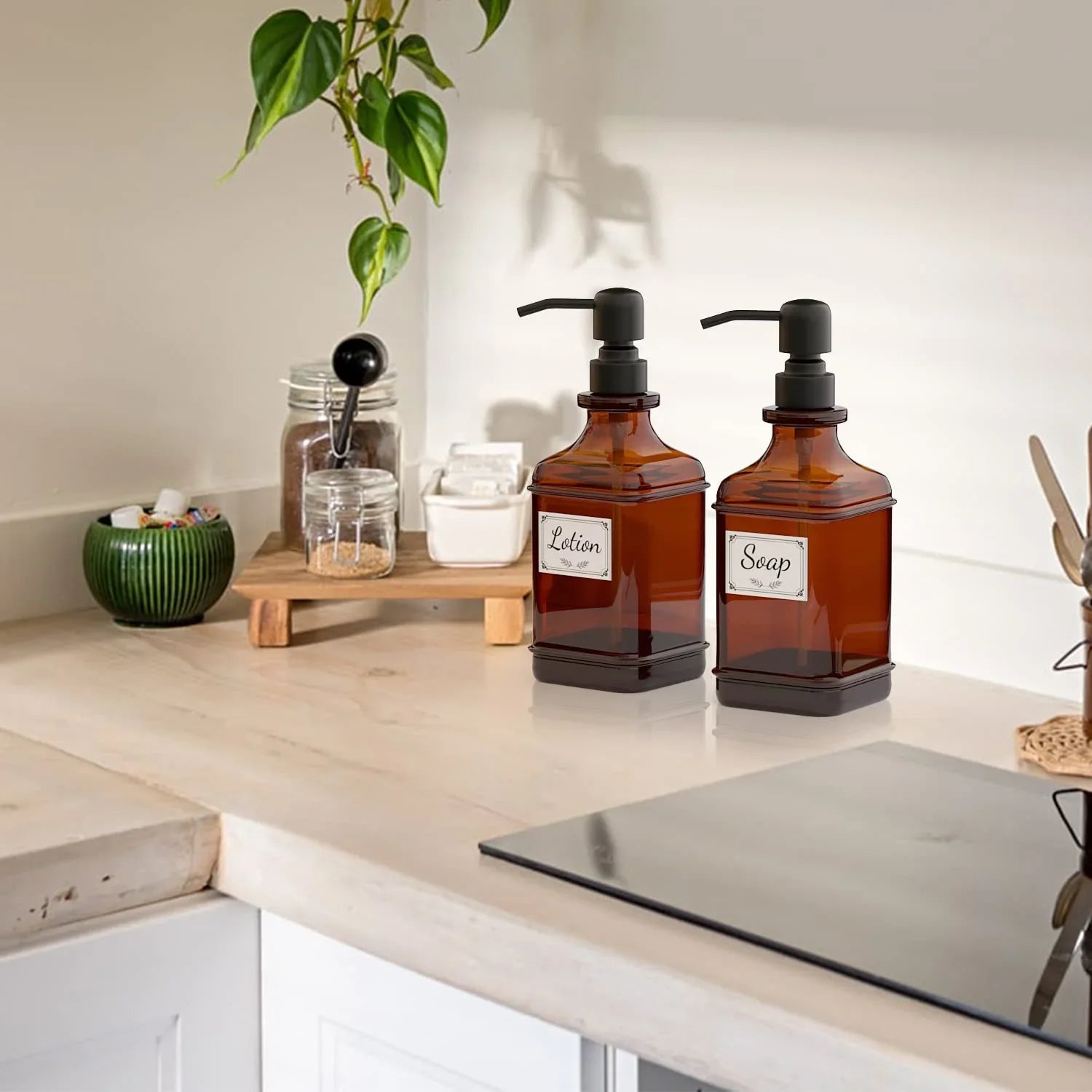 Antique Glass Soap Dispenser Set – Black (Set of 2) - KJ Cozy Designs