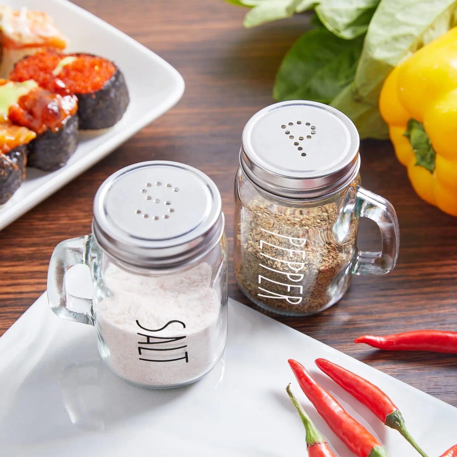Salt and Pepper Shakers Set, ZOSUJO 4 oz Cute Salt Pepper Shaker, Kitchen Decor for Home Restaurants Wedding, Glass Black White Shaker Sets with Stainless Steel Lids - KJ Cozy Designs