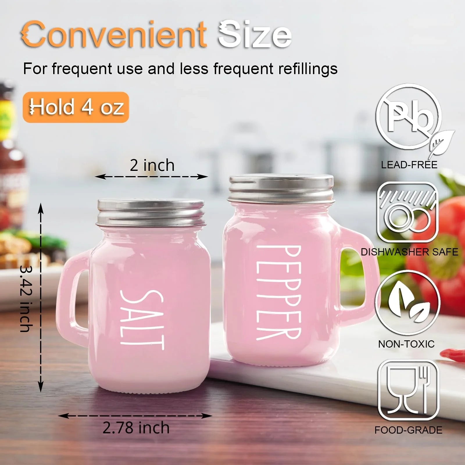 Salt and Pepper Shakers Set, ZOSUJO 4 oz Cute Salt Pepper Shaker, Kitchen Decor for Home Restaurants Wedding, Glass Black White Shaker Sets with Stainless Steel Lids - KJ Cozy Designs
