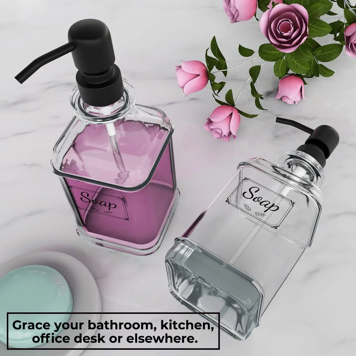 Antique Glass Soap Dispenser Set – Black (Set of 2) - KJ Cozy Designs