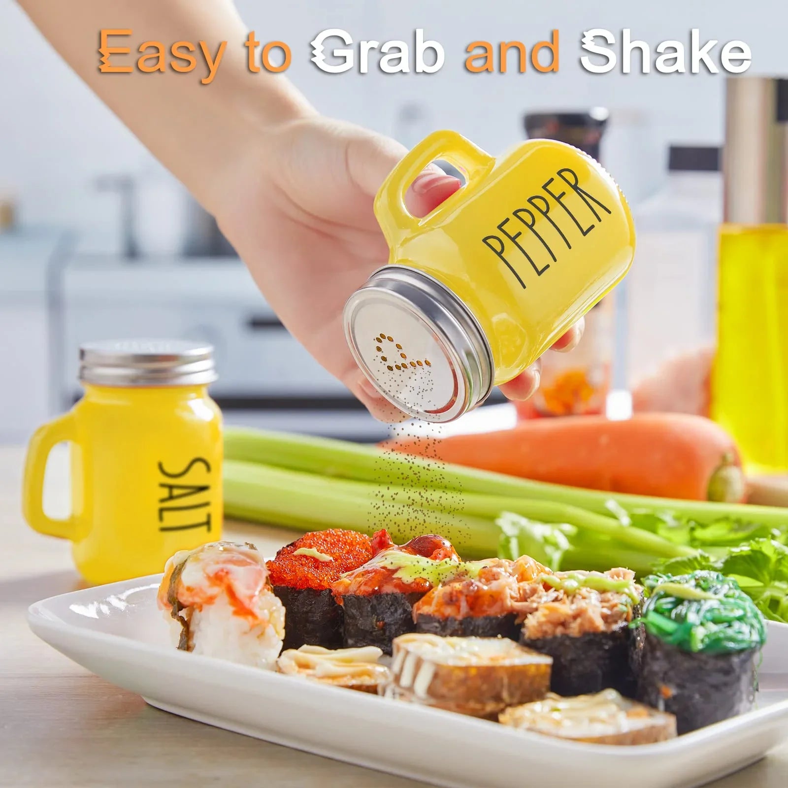 Salt and Pepper Shakers Set, ZOSUJO 4 oz Cute Salt Pepper Shaker, Kitchen Decor for Home Restaurants Wedding, Glass Black White Shaker Sets with Stainless Steel Lids - KJ Cozy Designs