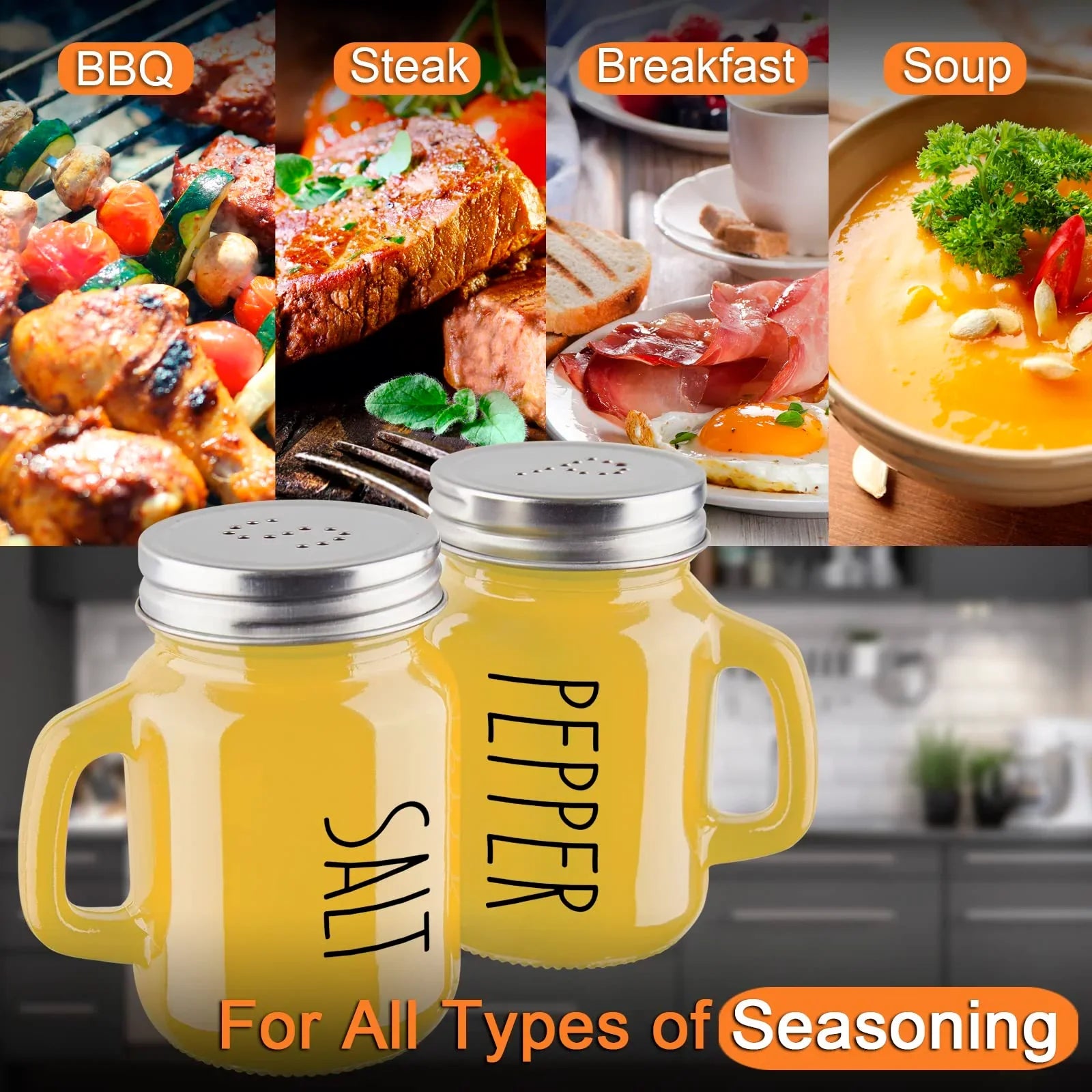 Salt and Pepper Shakers Set, ZOSUJO 4 oz Cute Salt Pepper Shaker, Kitchen Decor for Home Restaurants Wedding, Glass Black White Shaker Sets with Stainless Steel Lids - KJ Cozy Designs