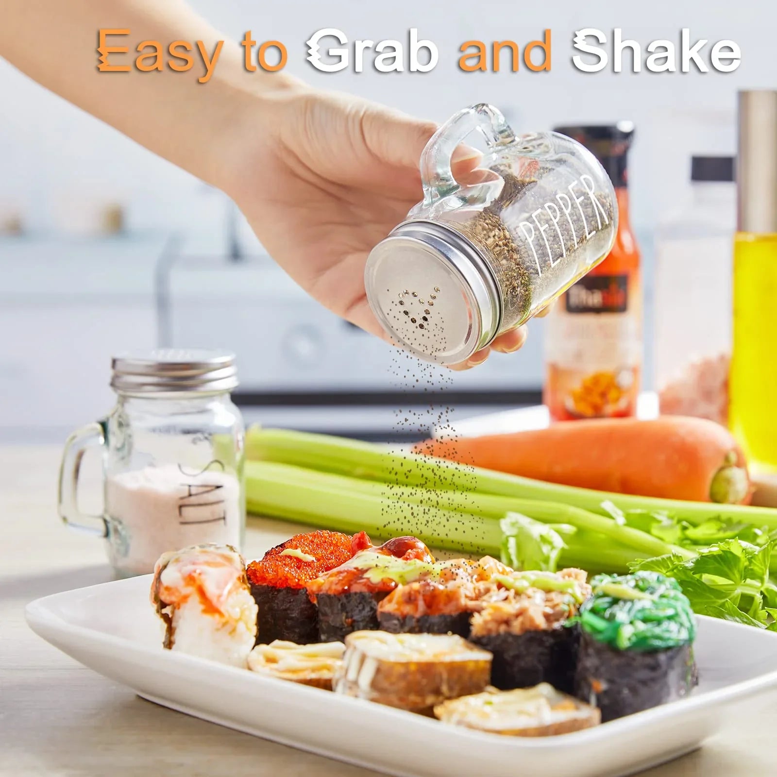 Salt and Pepper Shakers Set, ZOSUJO 4 oz Cute Salt Pepper Shaker, Kitchen Decor for Home Restaurants Wedding, Glass Black White Shaker Sets with Stainless Steel Lids - KJ Cozy Designs