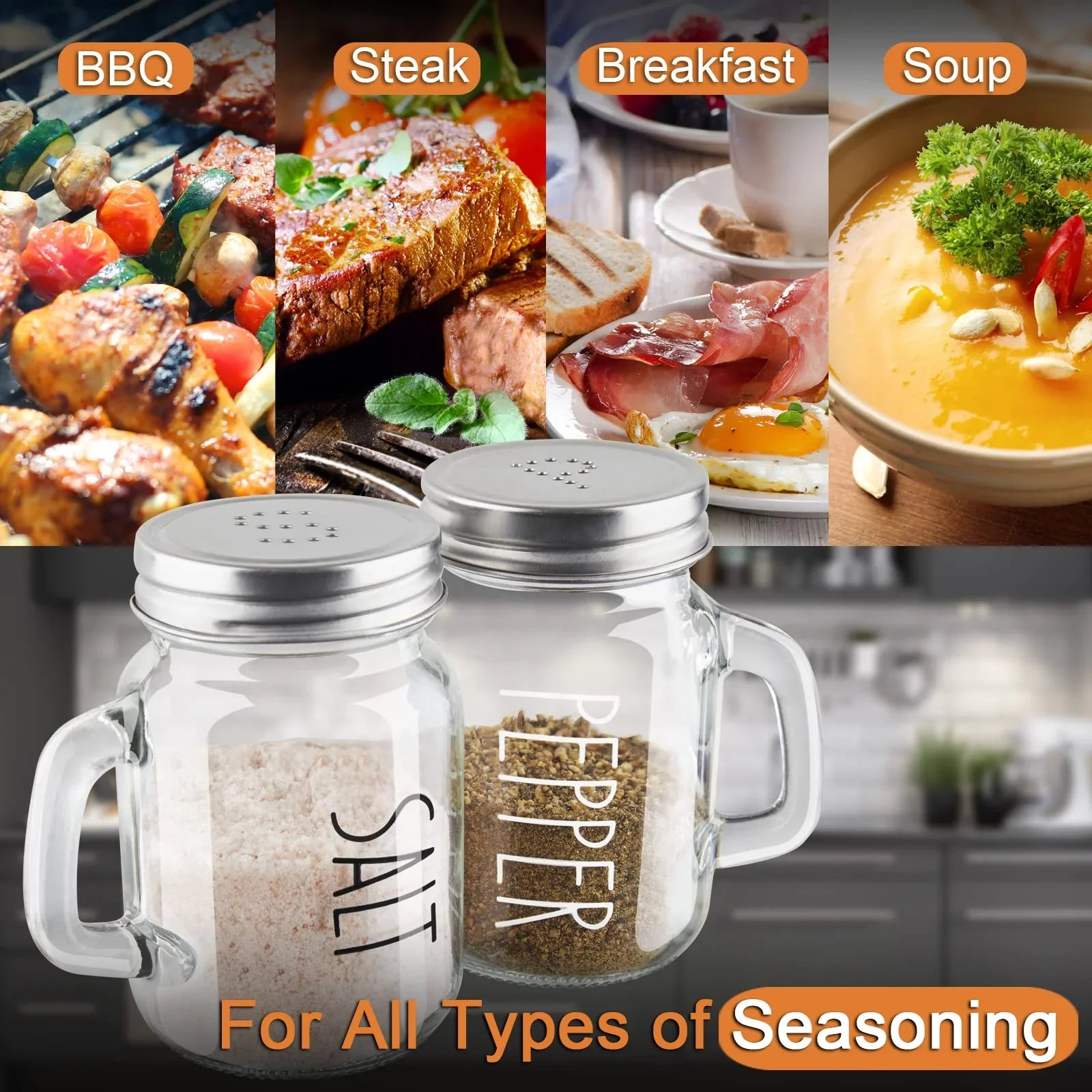 Salt and Pepper Shakers Set, ZOSUJO 4 oz Cute Salt Pepper Shaker, Kitchen Decor for Home Restaurants Wedding, Glass Black White Shaker Sets with Stainless Steel Lids - KJ Cozy Designs