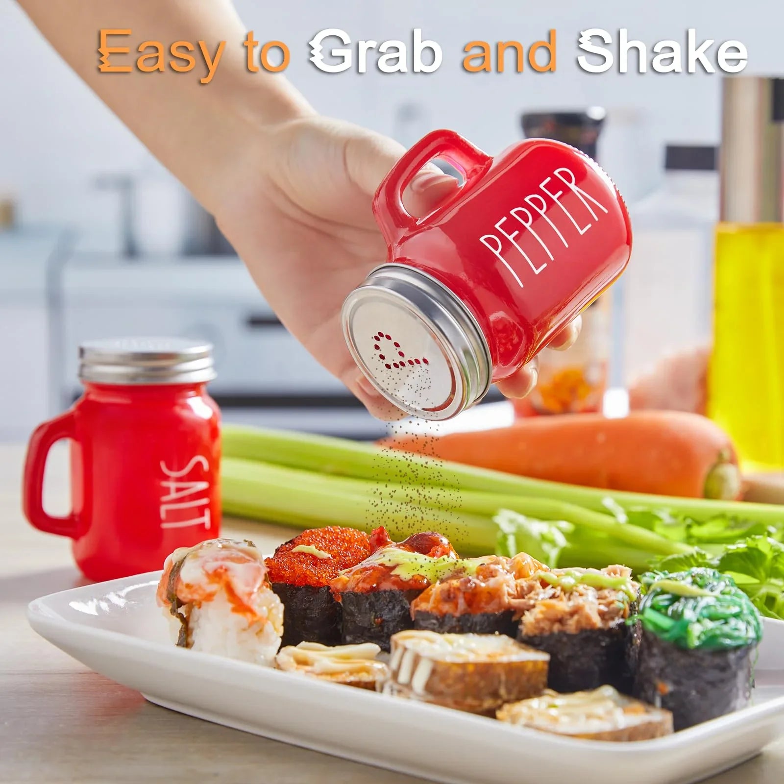 Salt and Pepper Shakers Set, ZOSUJO 4 oz Cute Salt Pepper Shaker, Kitchen Decor for Home Restaurants Wedding, Glass Black White Shaker Sets with Stainless Steel Lids - KJ Cozy Designs