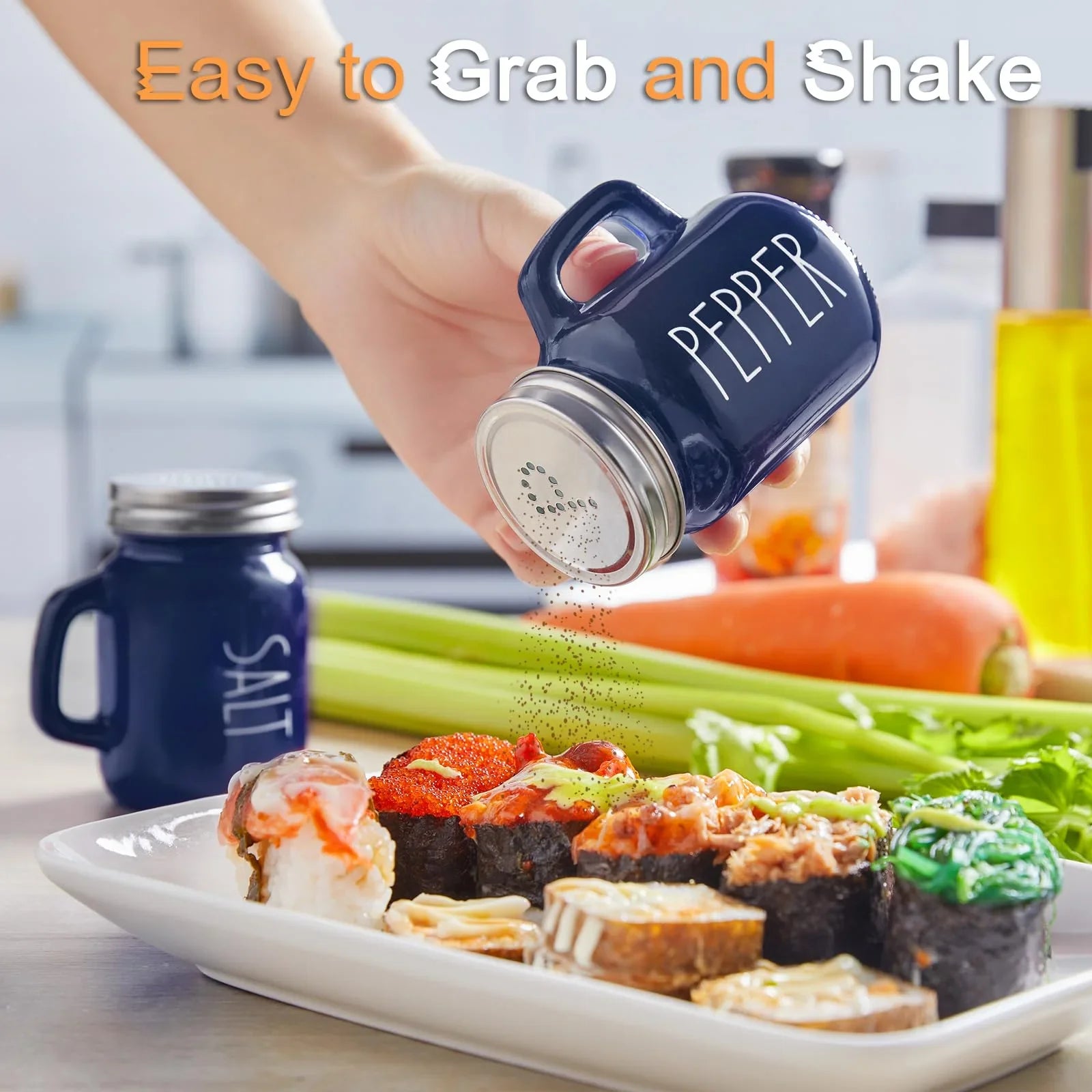 Salt and Pepper Shakers Set, ZOSUJO 4 oz Cute Salt Pepper Shaker, Kitchen Decor for Home Restaurants Wedding, Glass Black White Shaker Sets with Stainless Steel Lids - KJ Cozy Designs