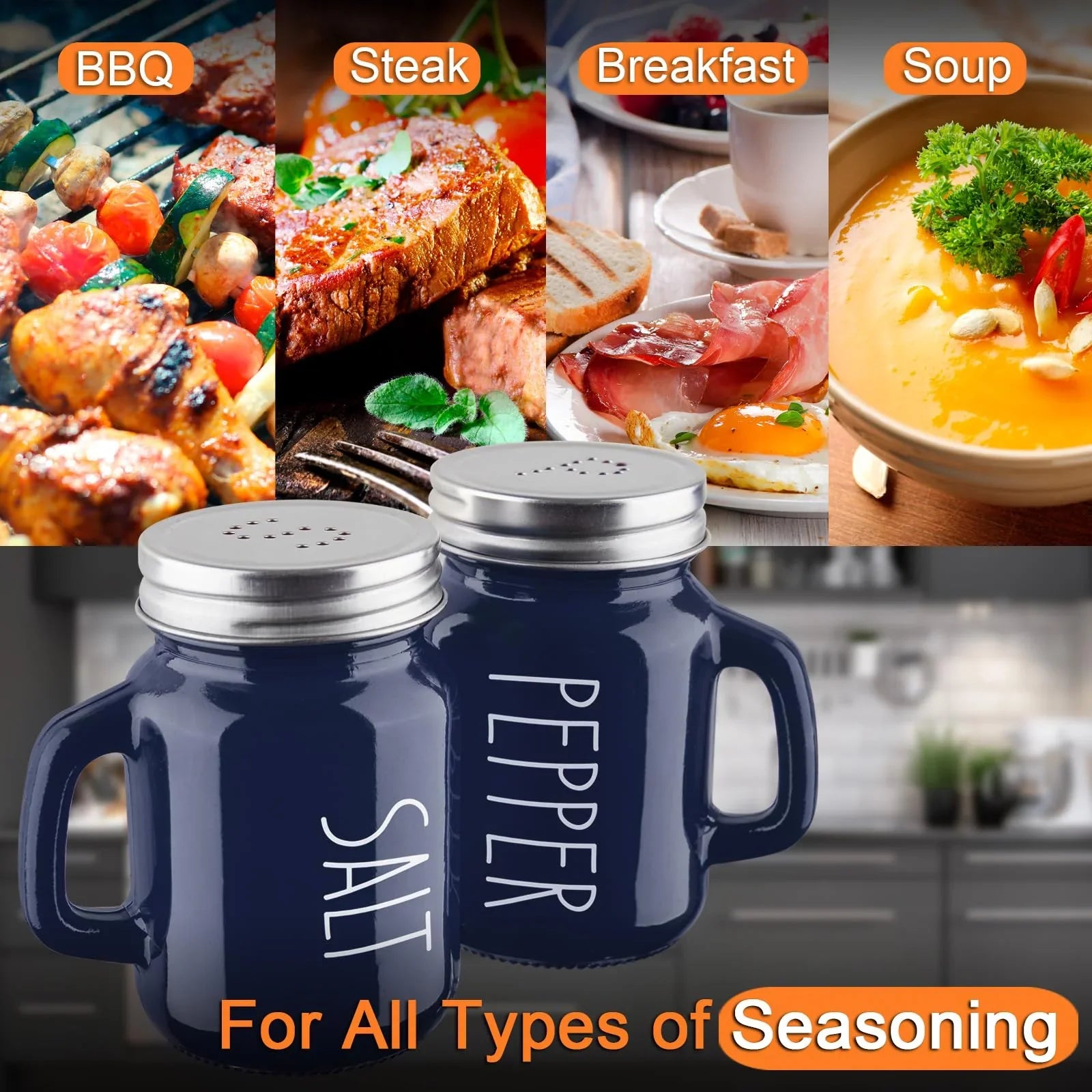 Salt and Pepper Shakers Set, ZOSUJO 4 oz Cute Salt Pepper Shaker, Kitchen Decor for Home Restaurants Wedding, Glass Black White Shaker Sets with Stainless Steel Lids - KJ Cozy Designs