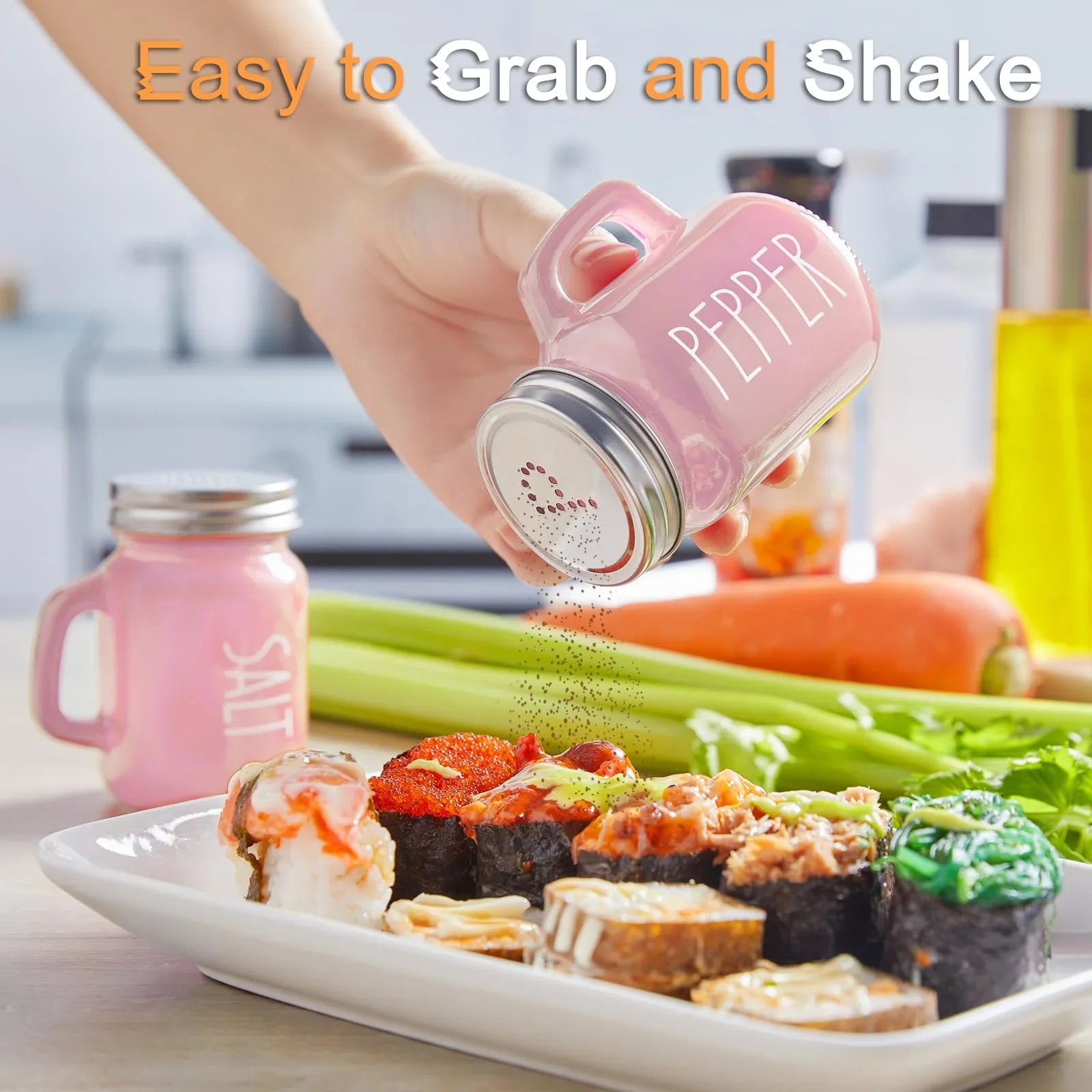 Salt and Pepper Shakers Set, ZOSUJO 4 oz Cute Salt Pepper Shaker, Kitchen Decor for Home Restaurants Wedding, Glass Black White Shaker Sets with Stainless Steel Lids - KJ Cozy Designs