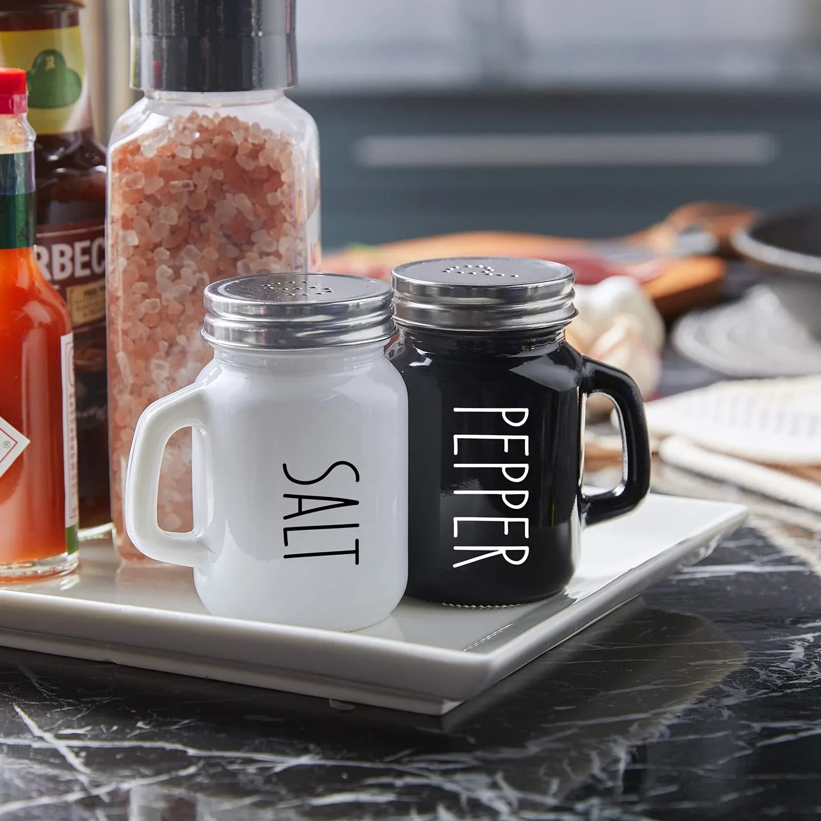 Salt and Pepper Shakers Set, ZOSUJO 4 oz Cute Salt Pepper Shaker, Kitchen Decor for Home Restaurants Wedding, Glass Black White Shaker Sets with Stainless Steel Lids - KJ Cozy Designs
