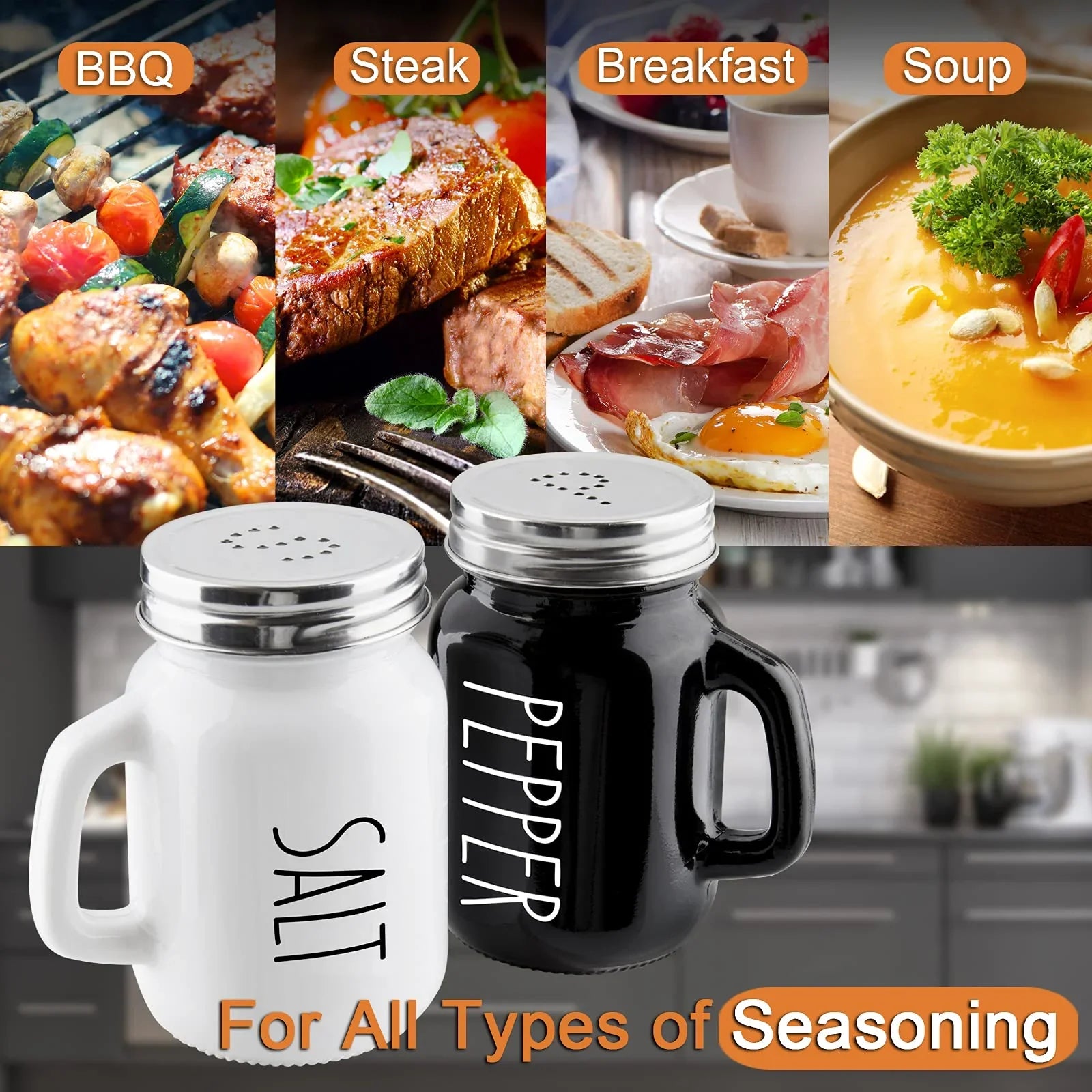 Salt and Pepper Shakers Set, ZOSUJO 4 oz Cute Salt Pepper Shaker, Kitchen Decor for Home Restaurants Wedding, Glass Black White Shaker Sets with Stainless Steel Lids - KJ Cozy Designs