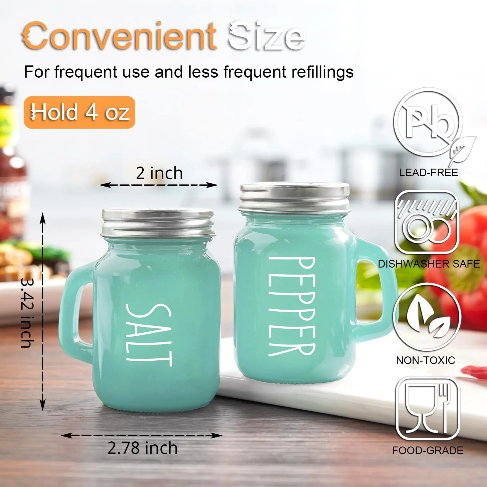 Salt and Pepper Shakers Set, ZOSUJO 4 oz Cute Salt Pepper Shaker, Kitchen Decor for Home Restaurants Wedding, Glass Black White Shaker Sets with Stainless Steel Lids - KJ Cozy Designs