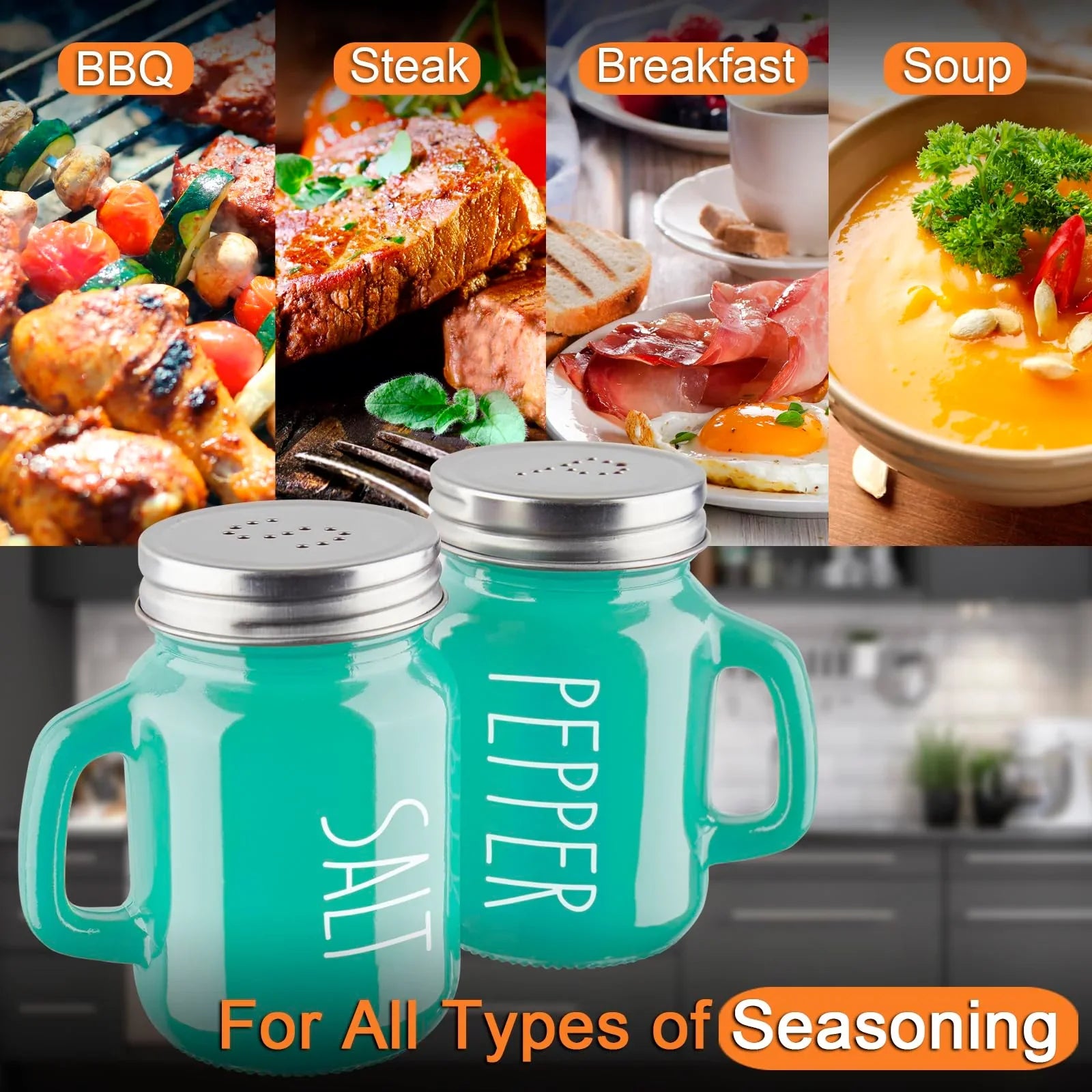 Salt and Pepper Shakers Set, ZOSUJO 4 oz Cute Salt Pepper Shaker, Kitchen Decor for Home Restaurants Wedding, Glass Black White Shaker Sets with Stainless Steel Lids - KJ Cozy Designs