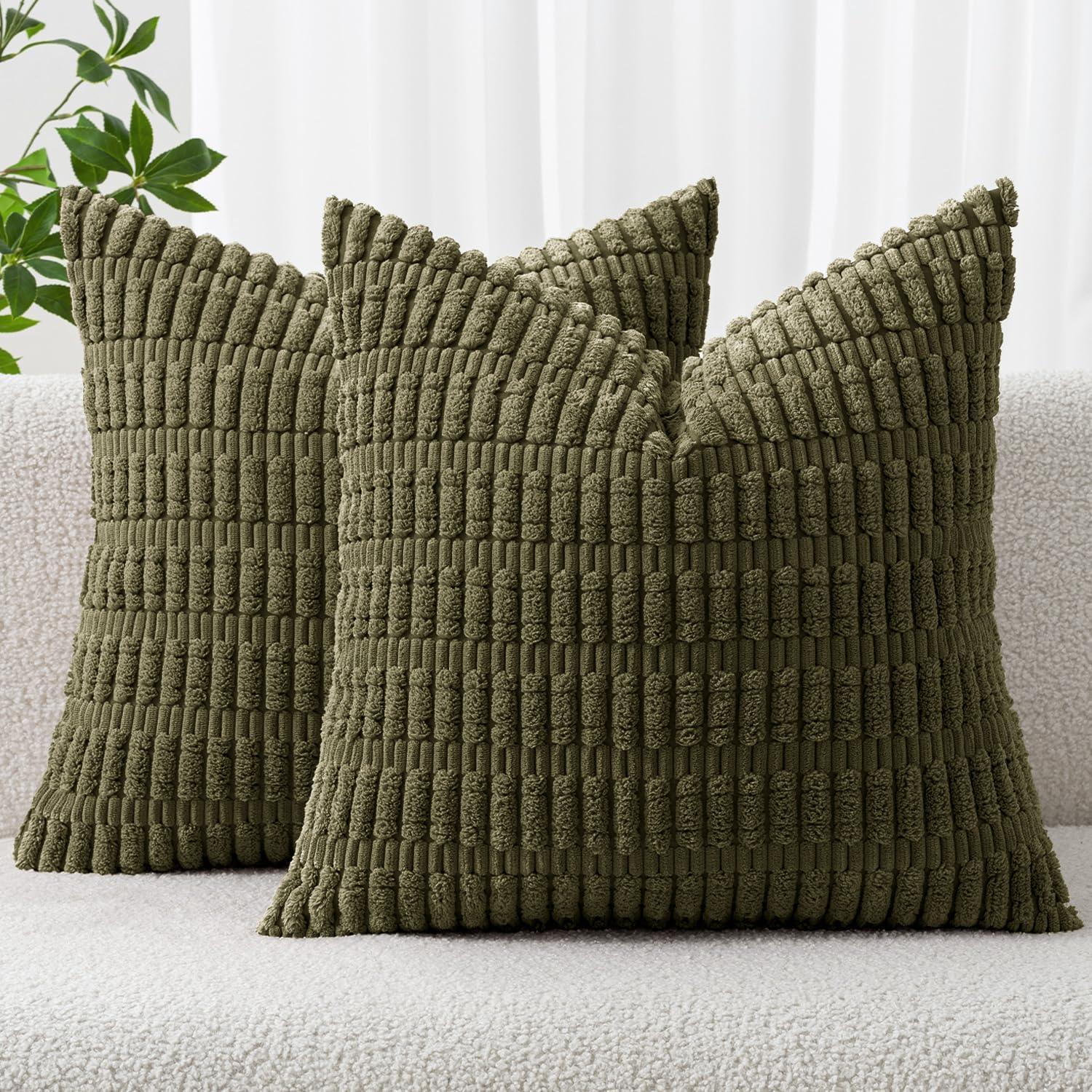 Corduroy Striped Throw Pillow Covers – 18" x 18" (Set of 2) - KJ Cozy Designs