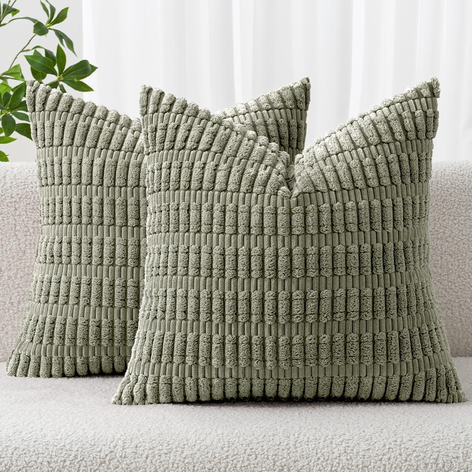 Corduroy Striped Throw Pillow Covers – 18" x 18" (Set of 2) - KJ Cozy Designs