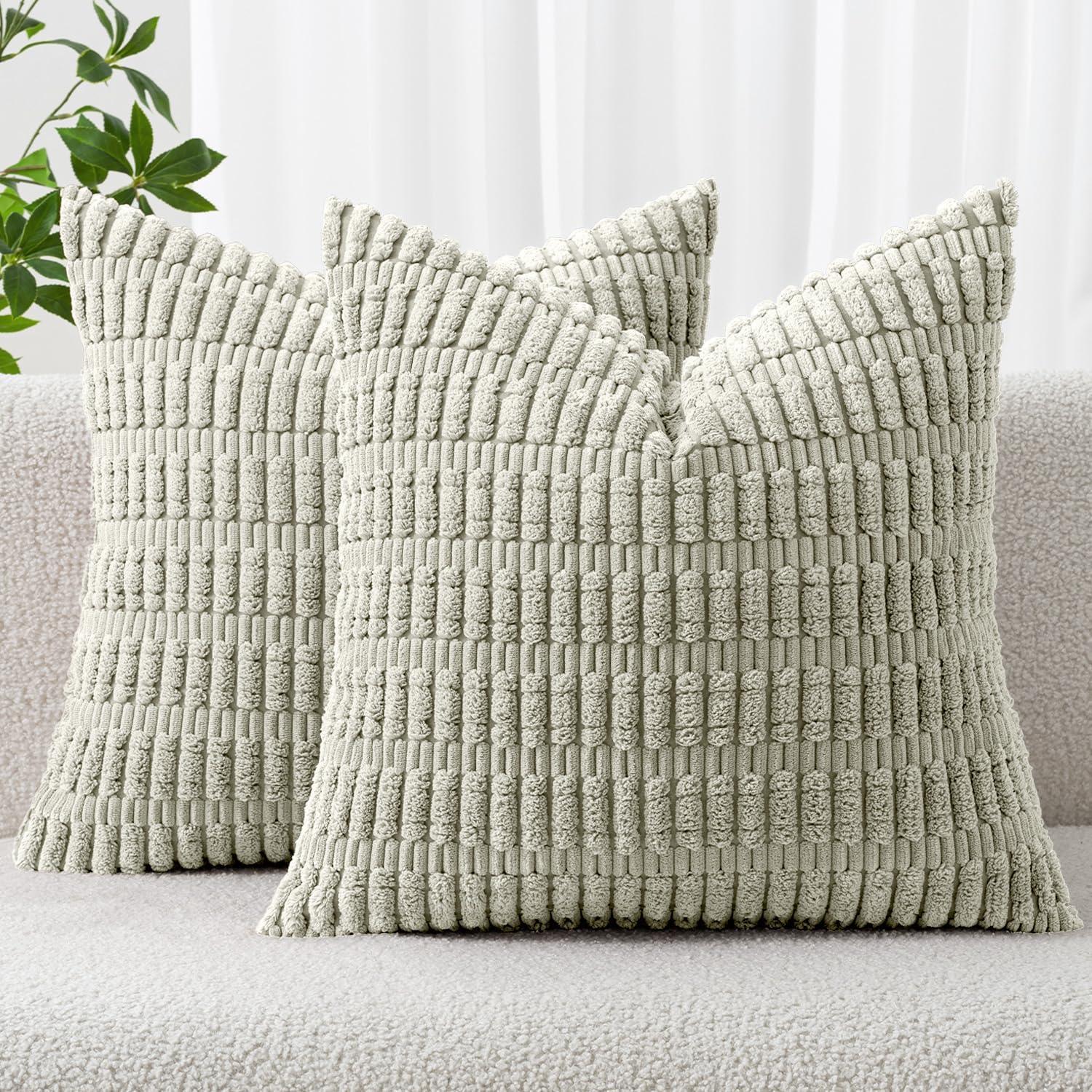 Corduroy Striped Throw Pillow Covers – 18" x 18" (Set of 2) - KJ Cozy Designs