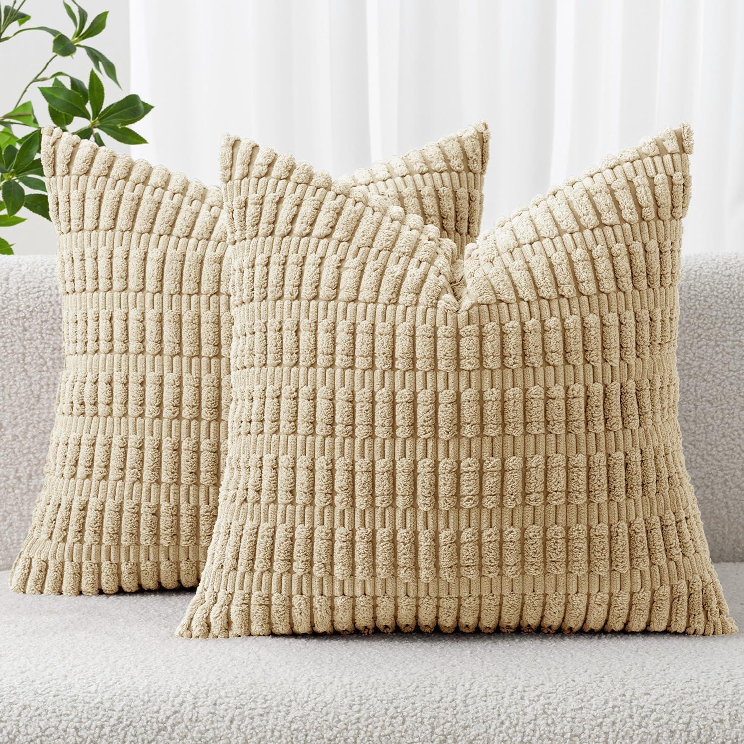 Corduroy Striped Throw Pillow Covers – 18" x 18" (Set of 2) - KJ Cozy Designs