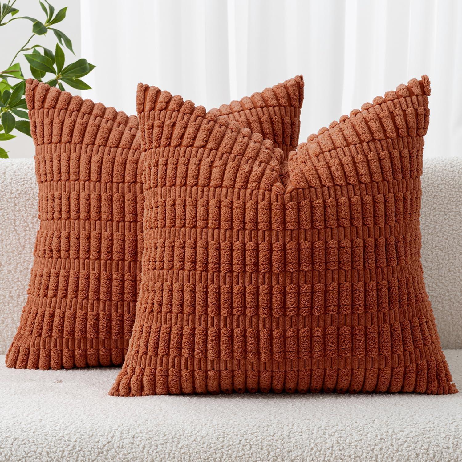 Corduroy Striped Throw Pillow Covers – 18" x 18" (Set of 2) - KJ Cozy Designs