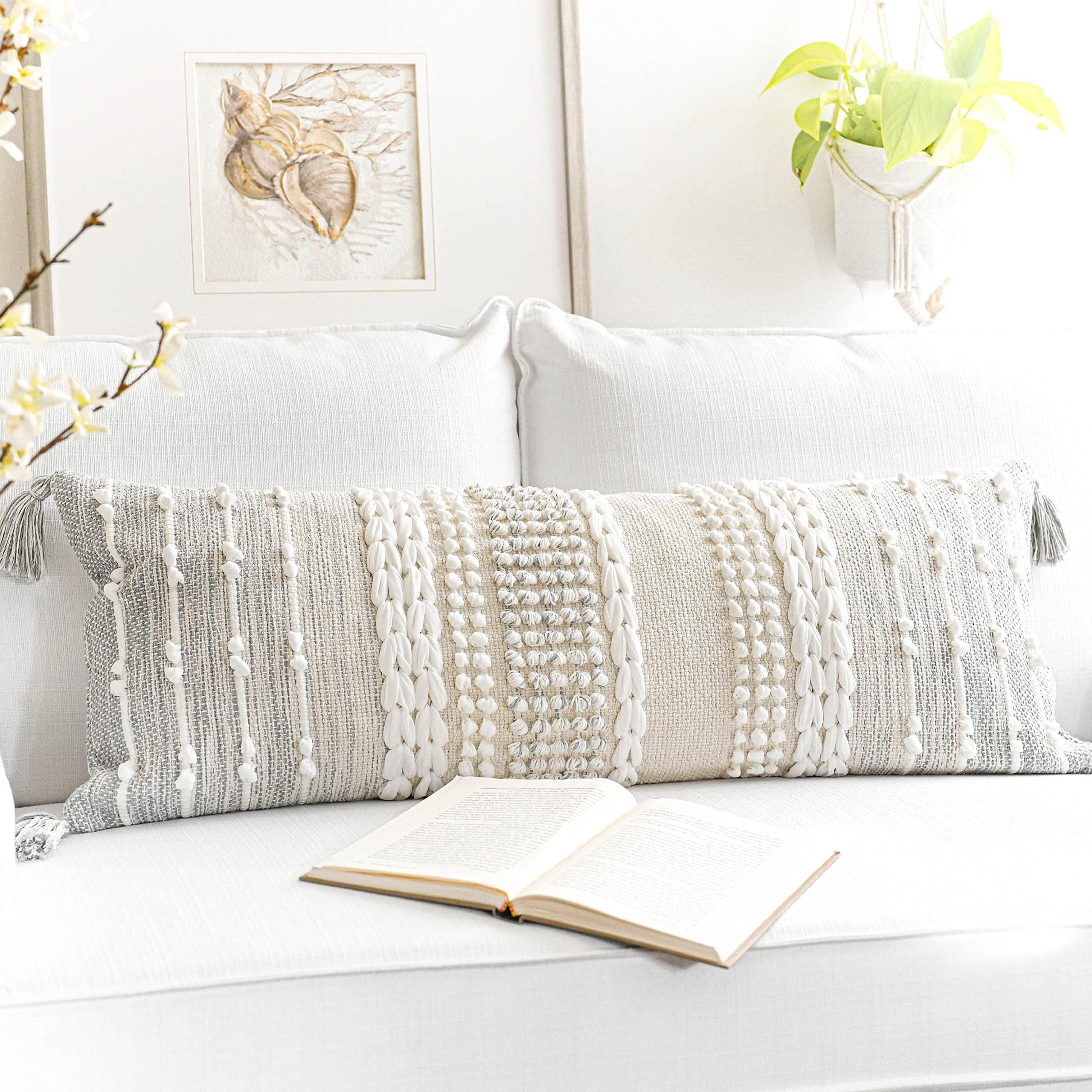 Cream Decorative Lumbar Pillow Cover – 14" x 36" - KJ Cozy Designs