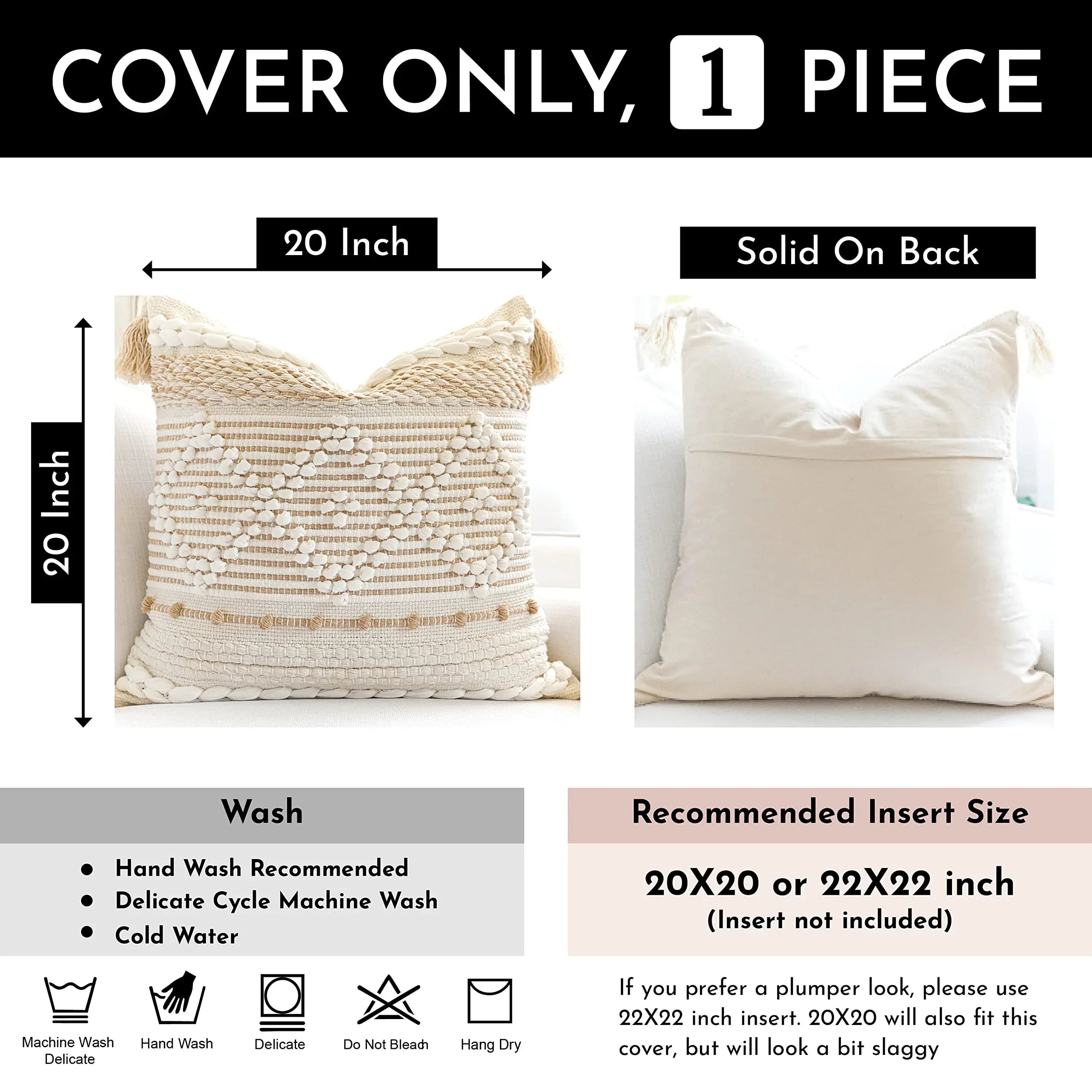 Cream Decorative Lumbar Pillow Cover – 14" x 36" - KJ Cozy Designs
